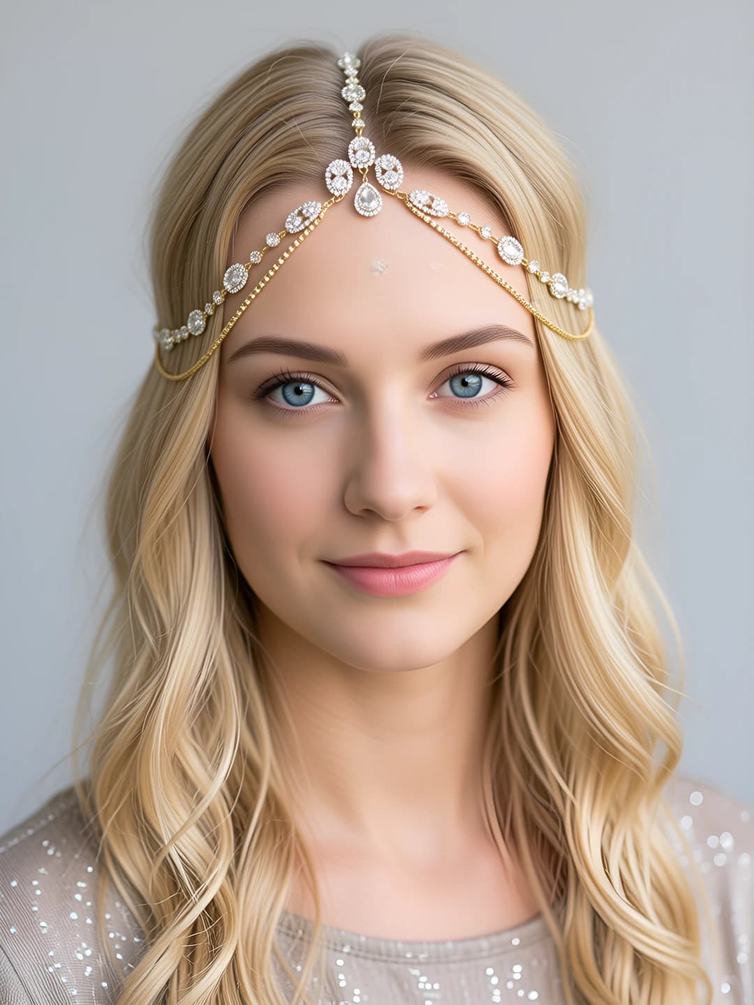 Gold diamond tassel hair chain