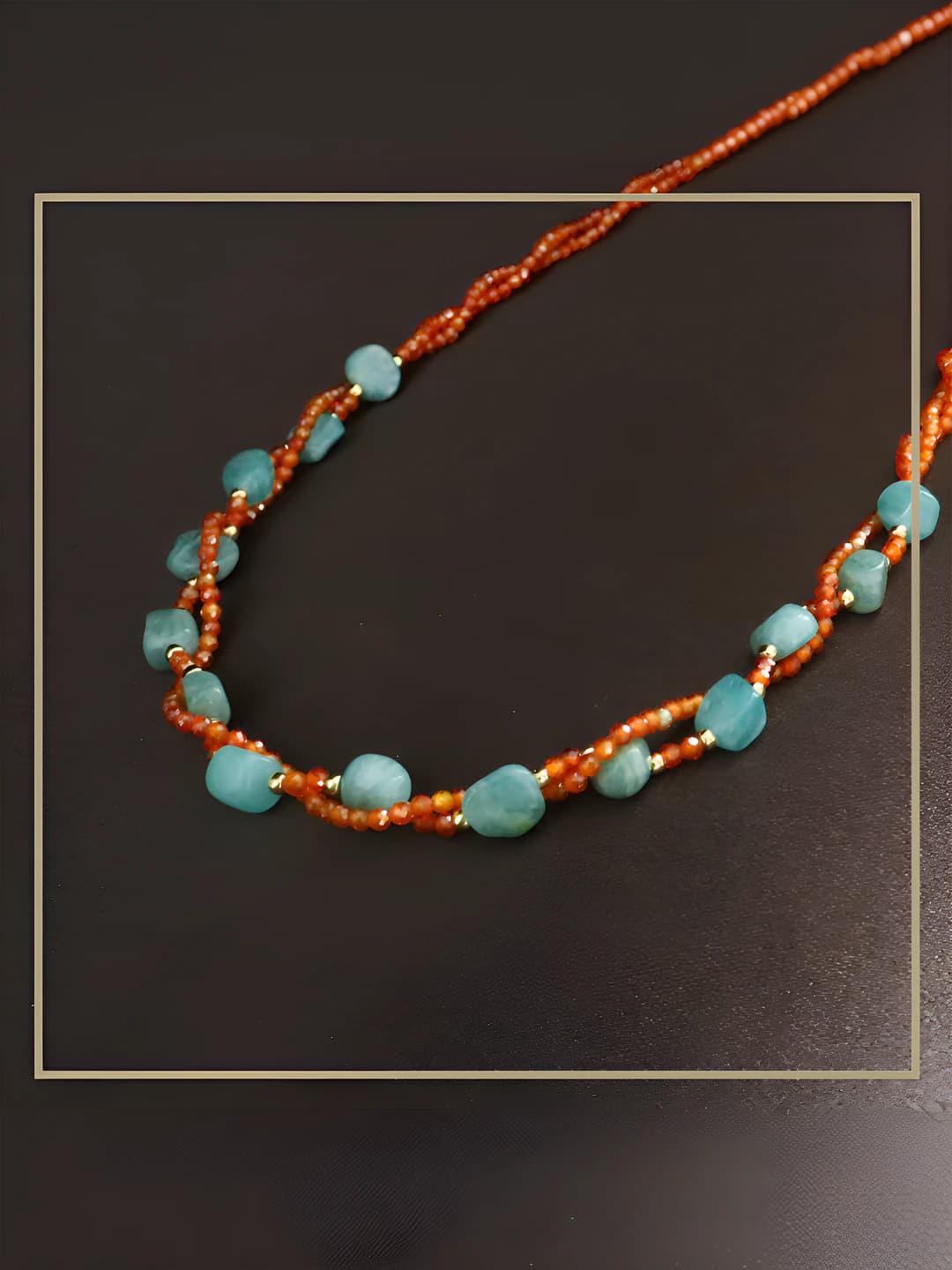 Women's handcrafted natural stone beaded necklace in new Chinese style, geometric shape, irregular design element, clavicle chain