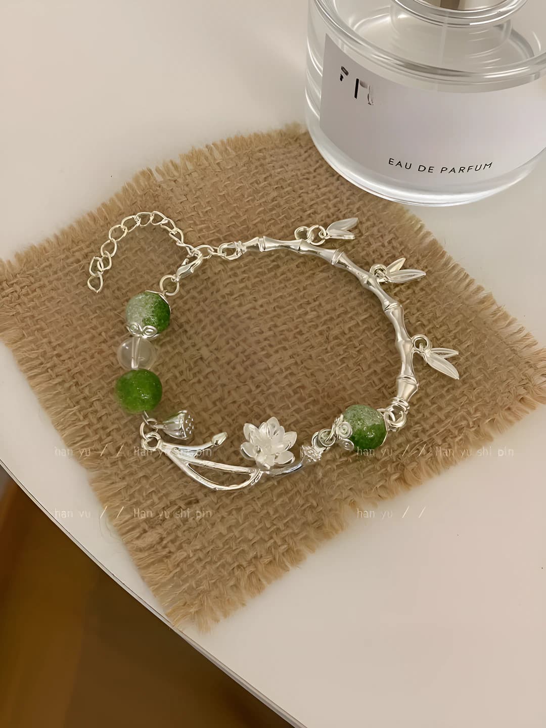 Women's zinc alloy bracelet with lotus design, handmade, retro style