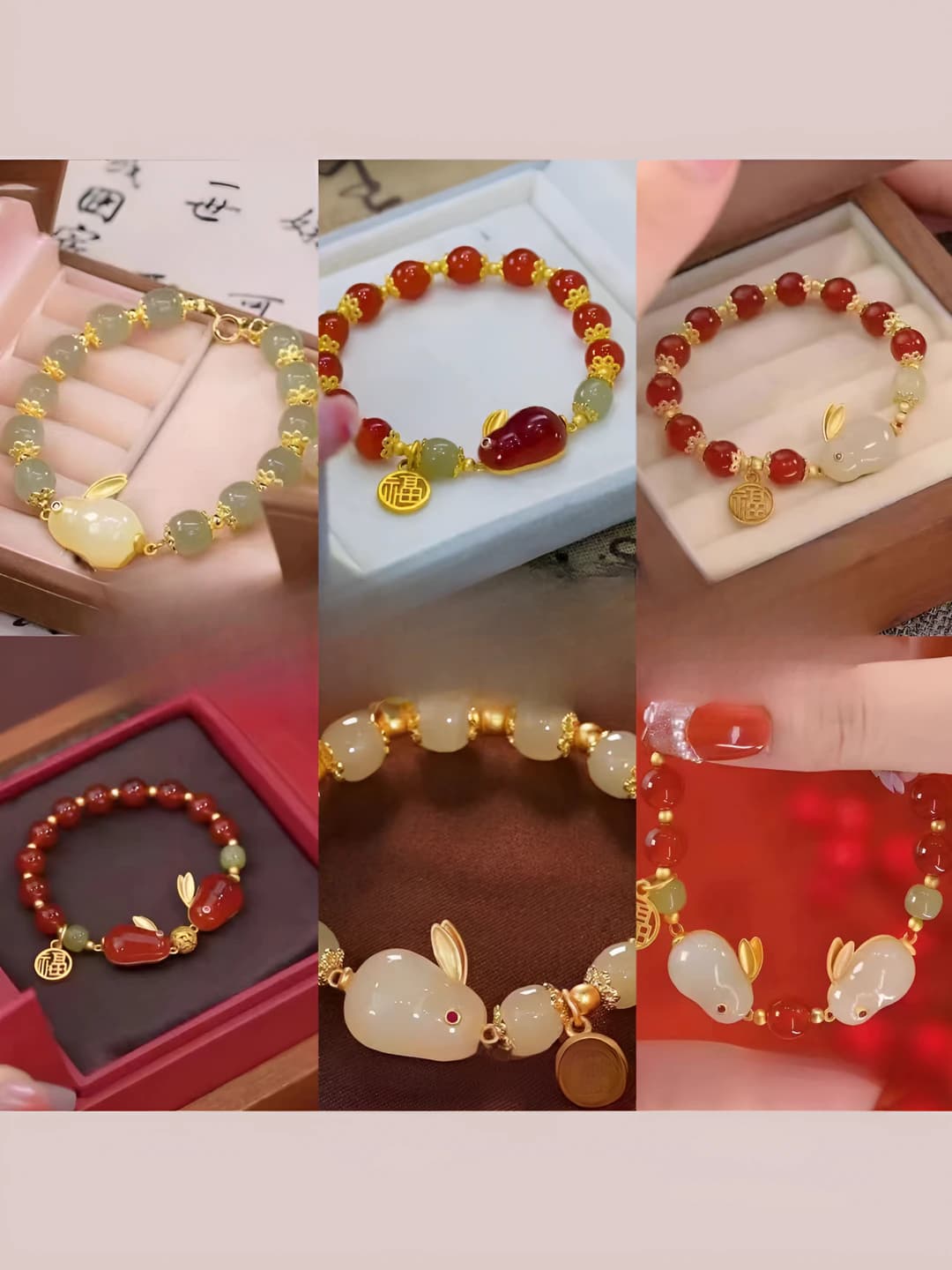 Women's glass beaded bracelet set, 6 pcs, Chinese style, handmade, animal shape