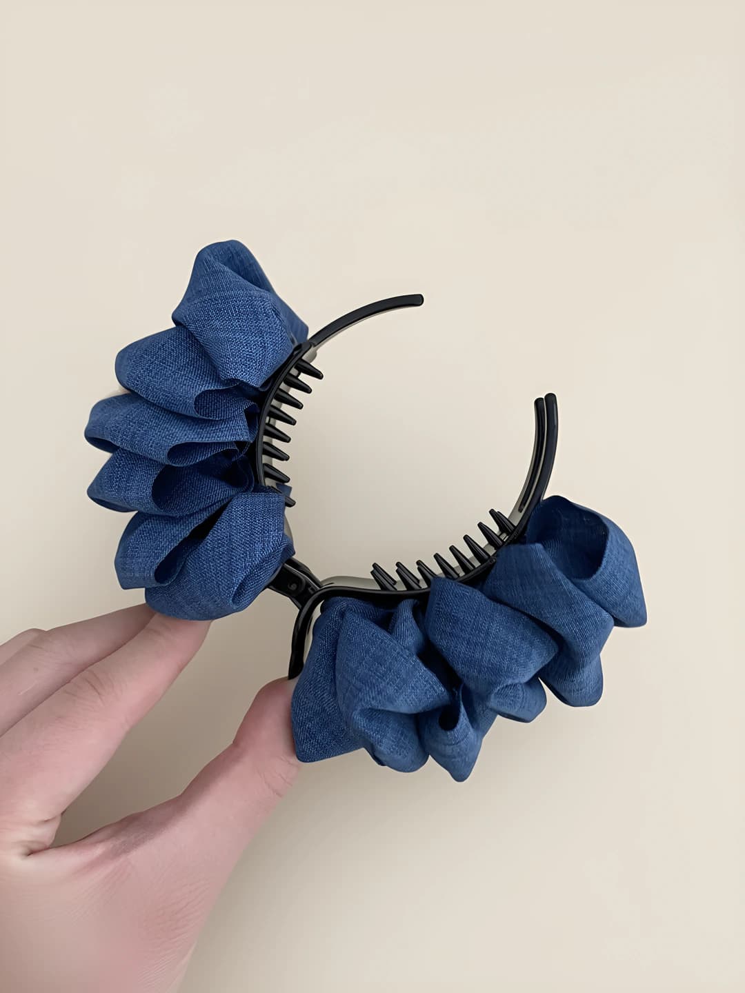Women's large handmade denim bun claw clip