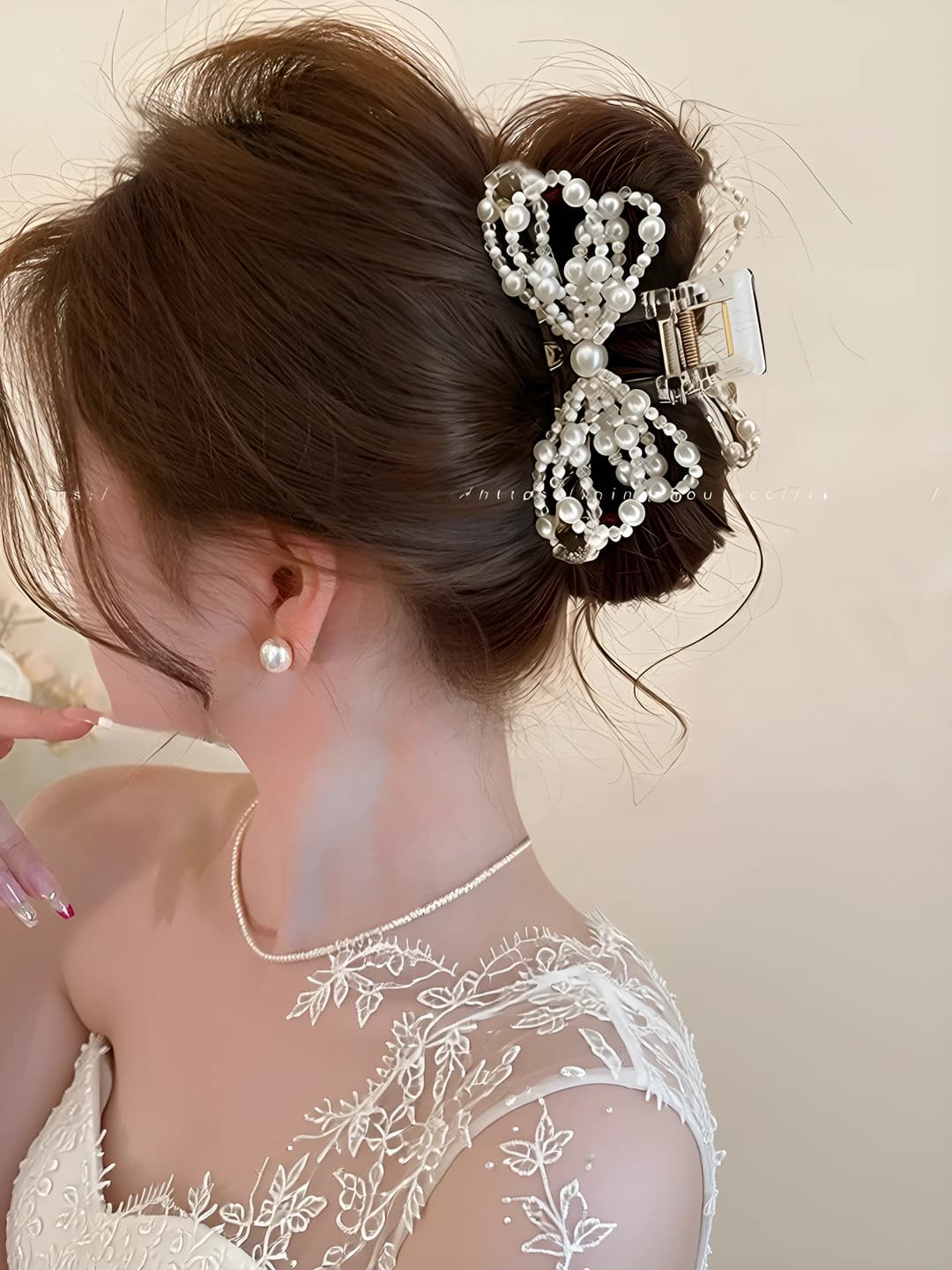 Diamond bow hair clip ~12.5 cm