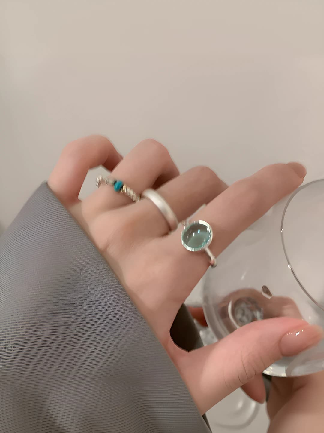 Women's open ring, blue color, geometric shape, minimalist style, copper material, electroplated finish