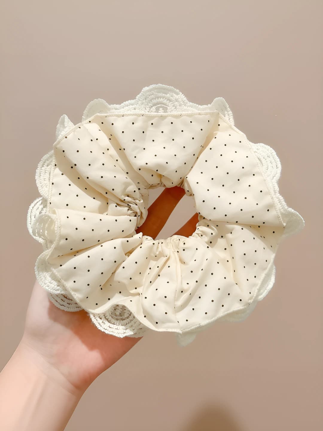 1# White polka dot lace hair tie 19 cm