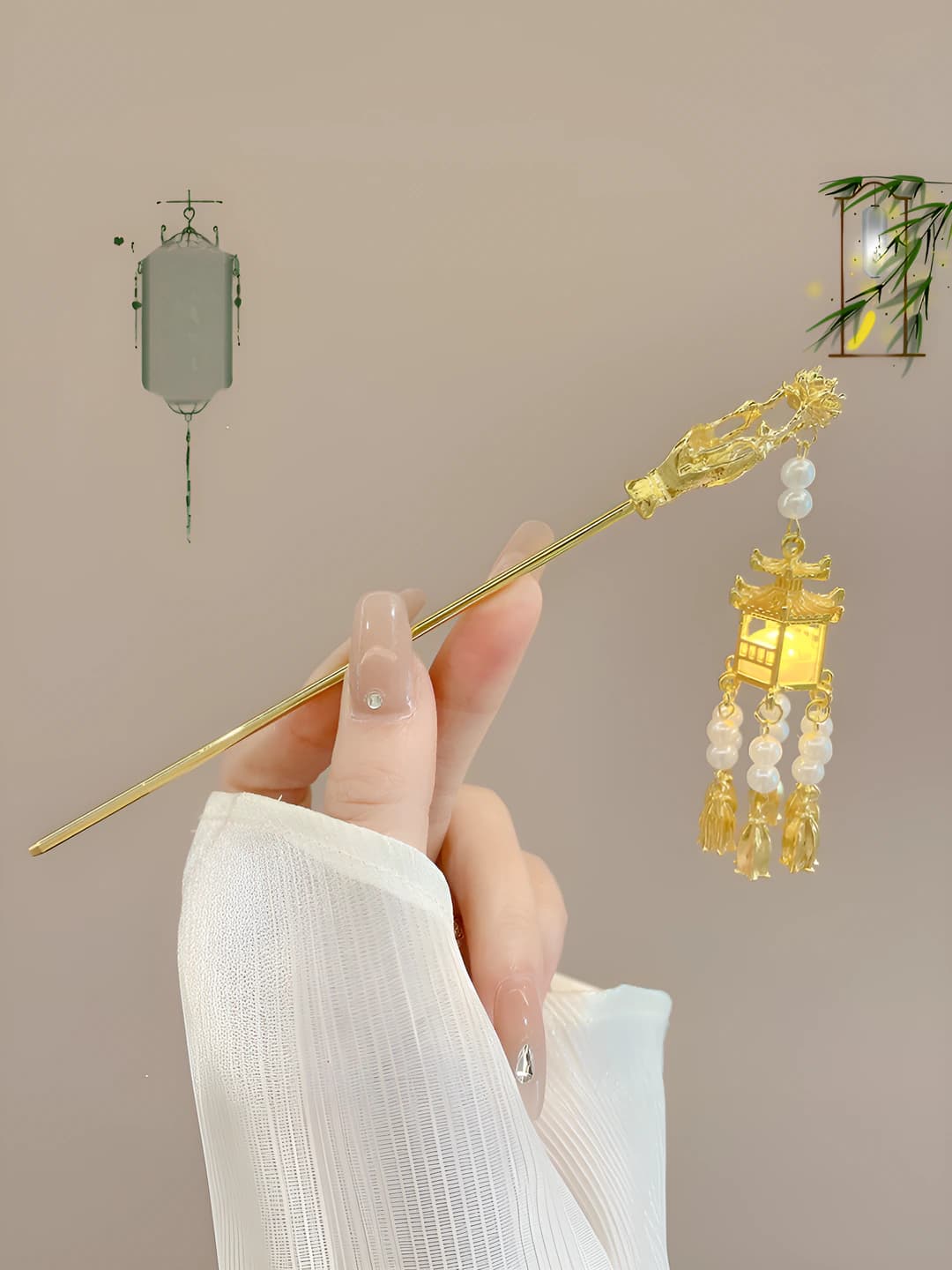2# Lantern light-up hairpin - Gold (bagged)