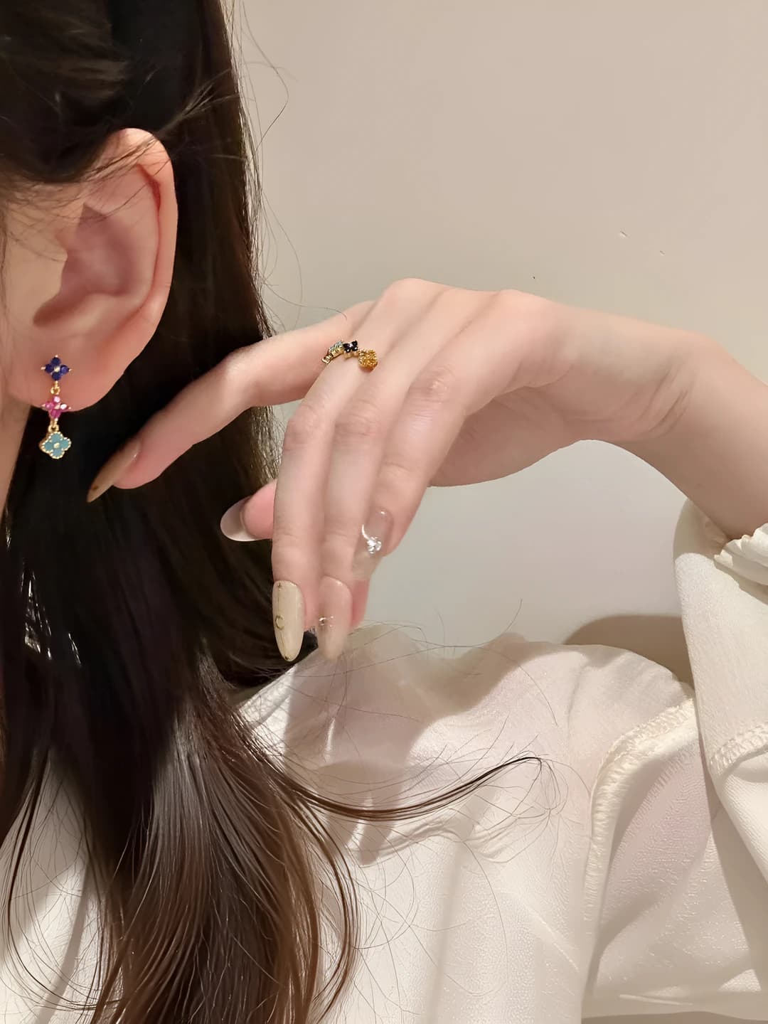 Women's four-leaf clover earrings with colored zircons, ins style