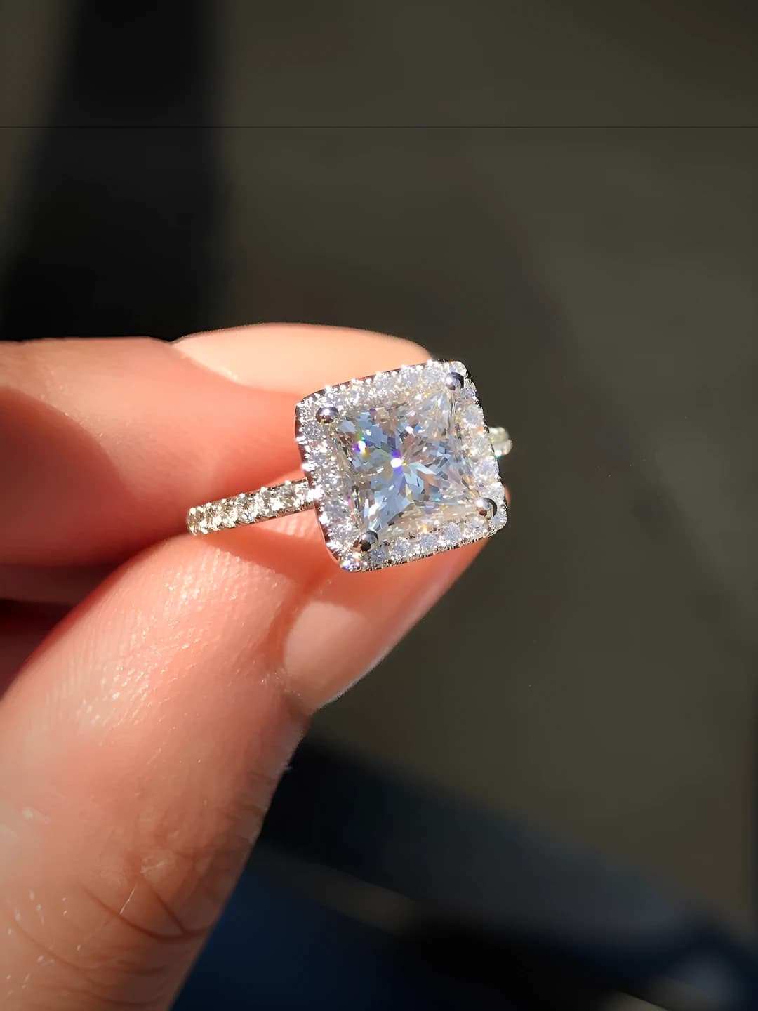 Women's geometric ring with micro-set zirconia