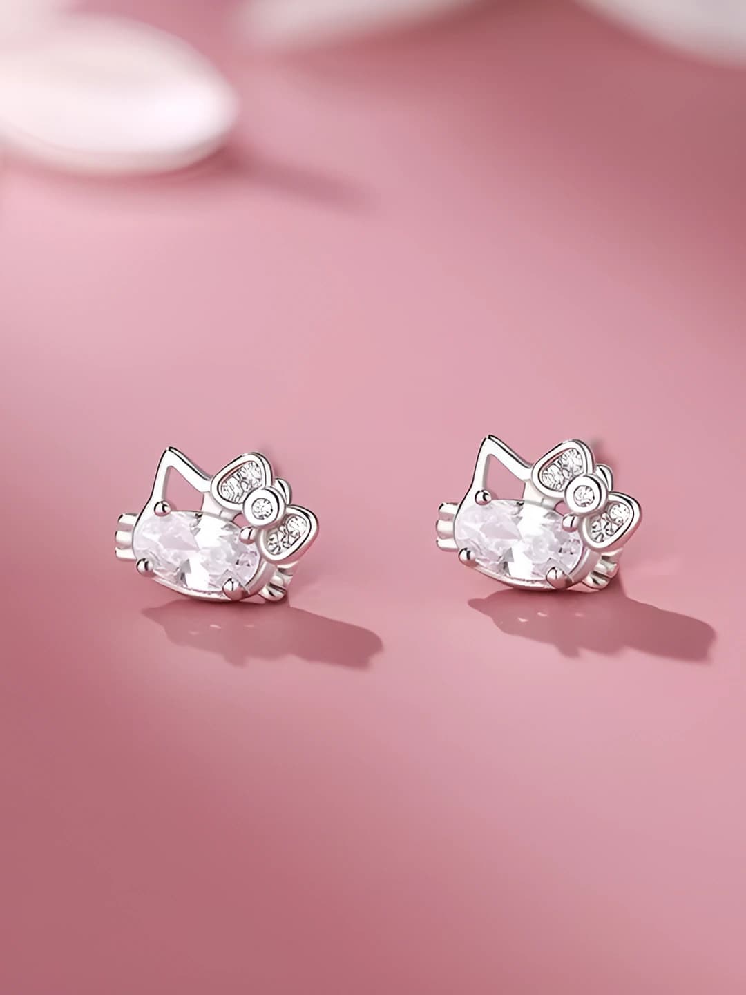 Women's 2026 romantic style stud earrings with zircon in KT kitten shape