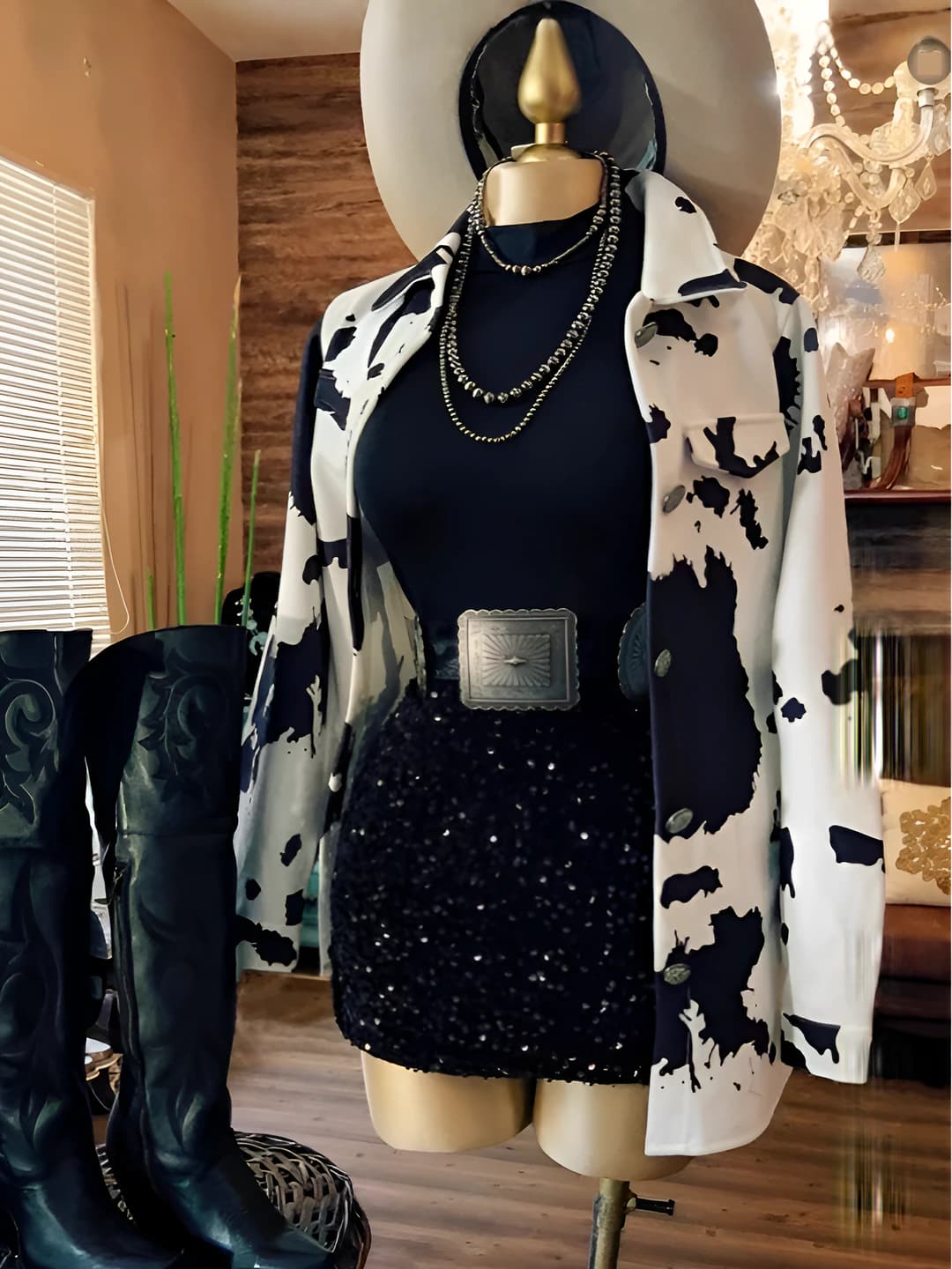 2026 women's printed alpaca coat, loose fit, lapel collar, long sleeve, multi-button