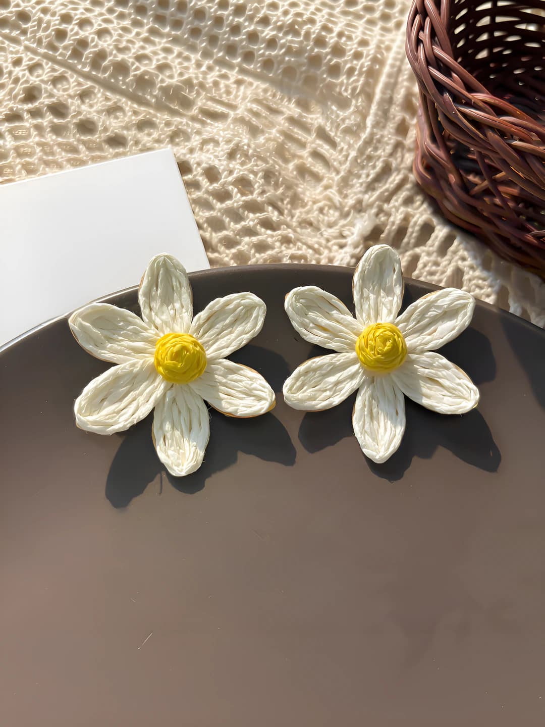 Off-white six-petal flower stud earrings