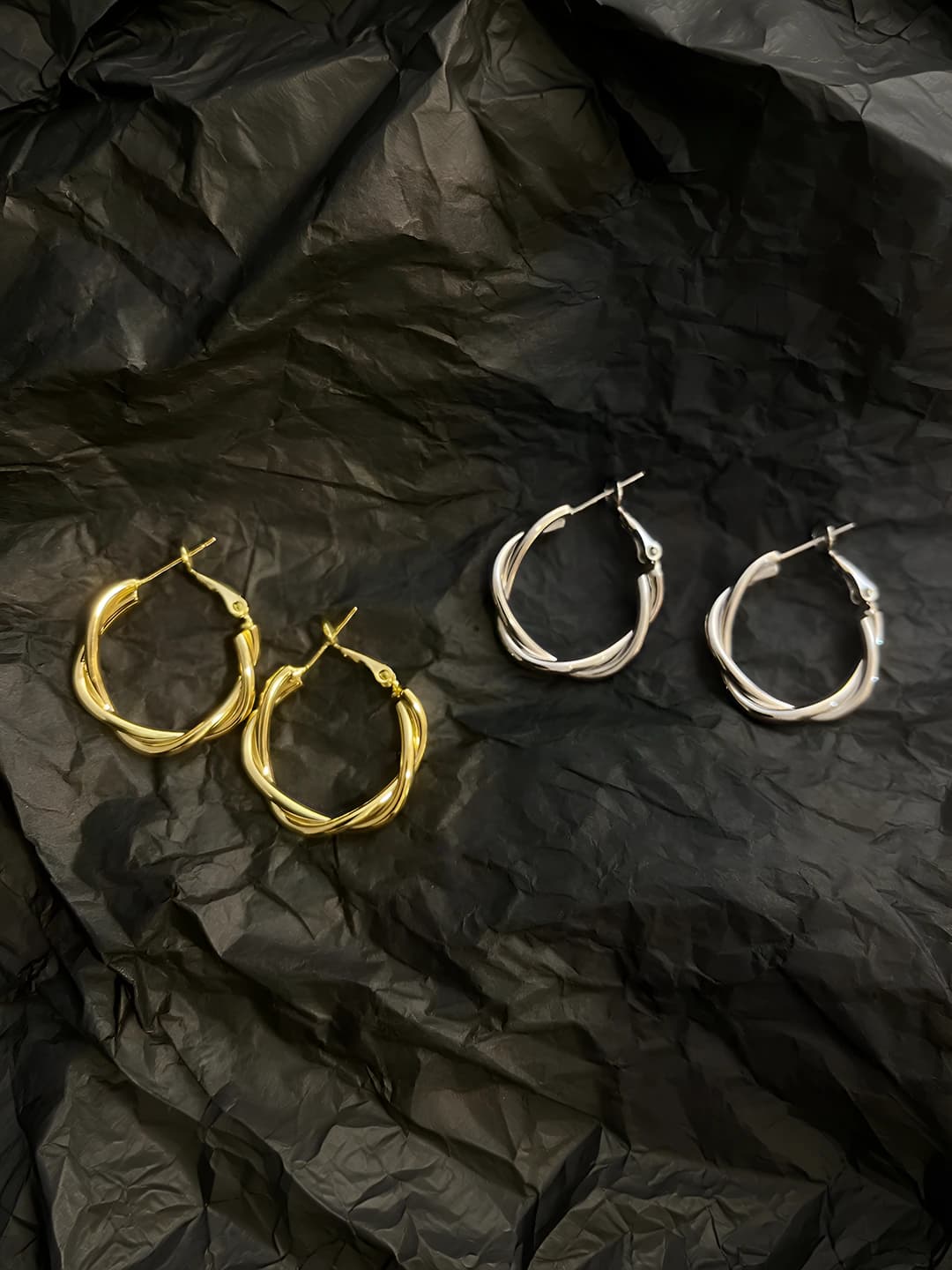 Women's geometric cable knit hoop earrings, simple gold earrings, ins style