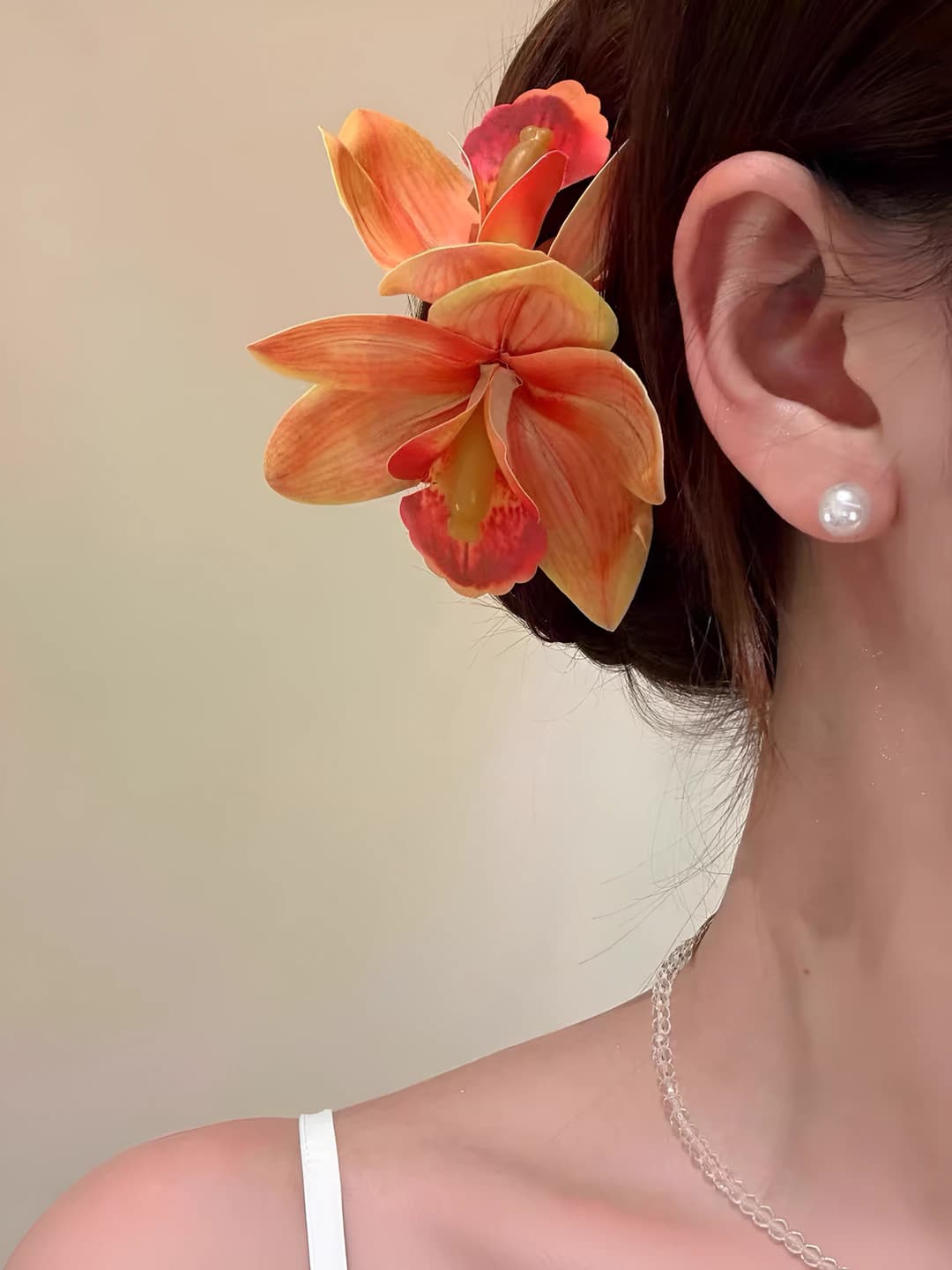 21# Orange orchid flower clip