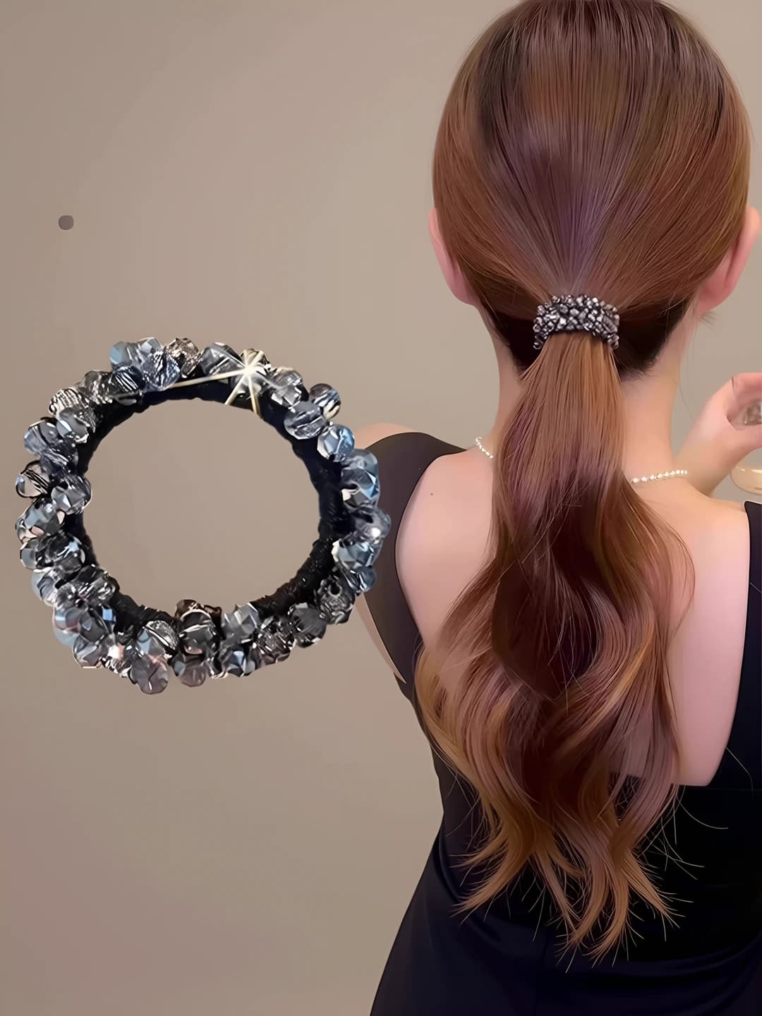 Women's crystal hair tie: high stretch, dual use for ponytail and bracelet