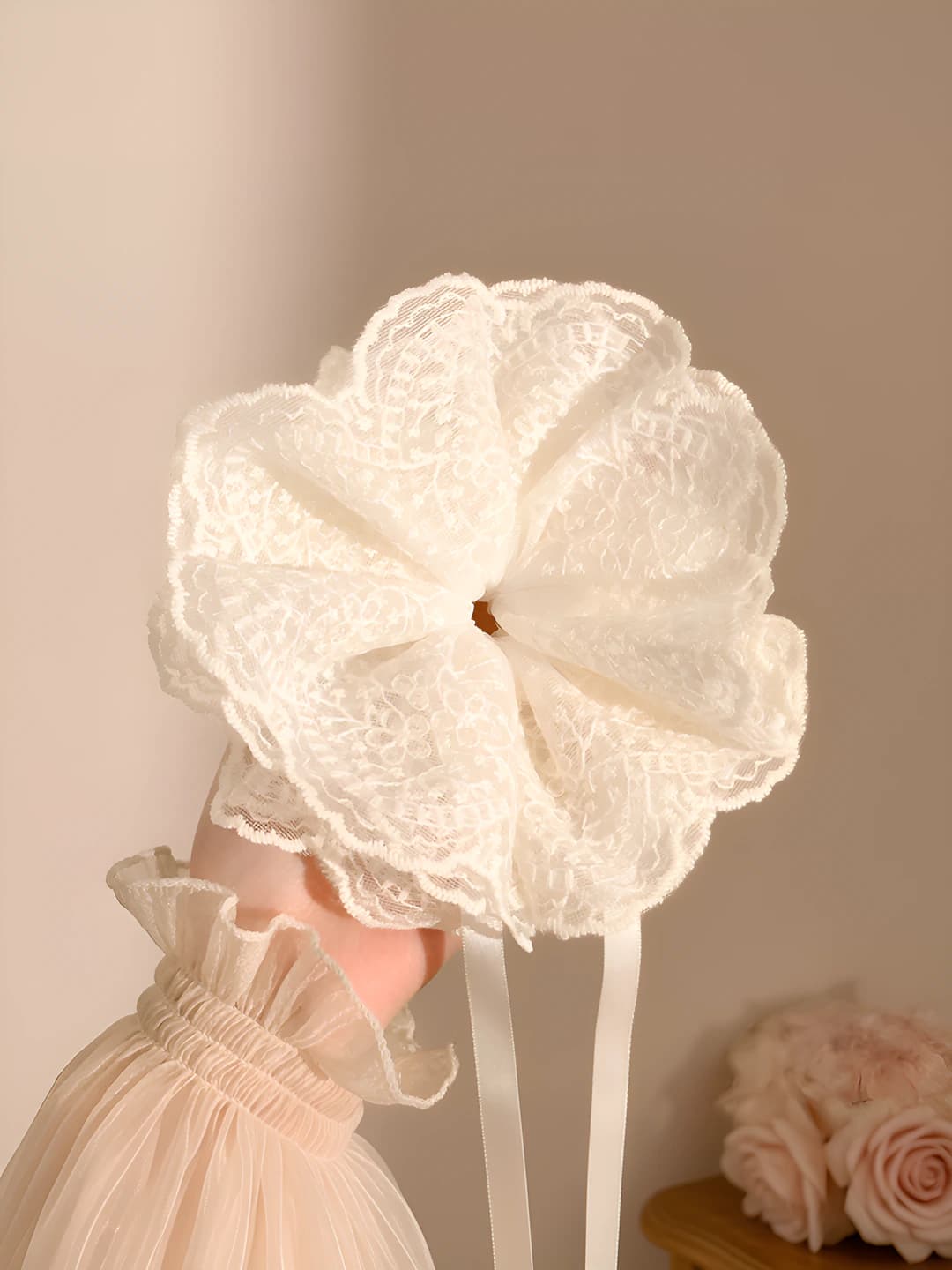 2# Beige lace drawstring ring - 29 cm*15 cm