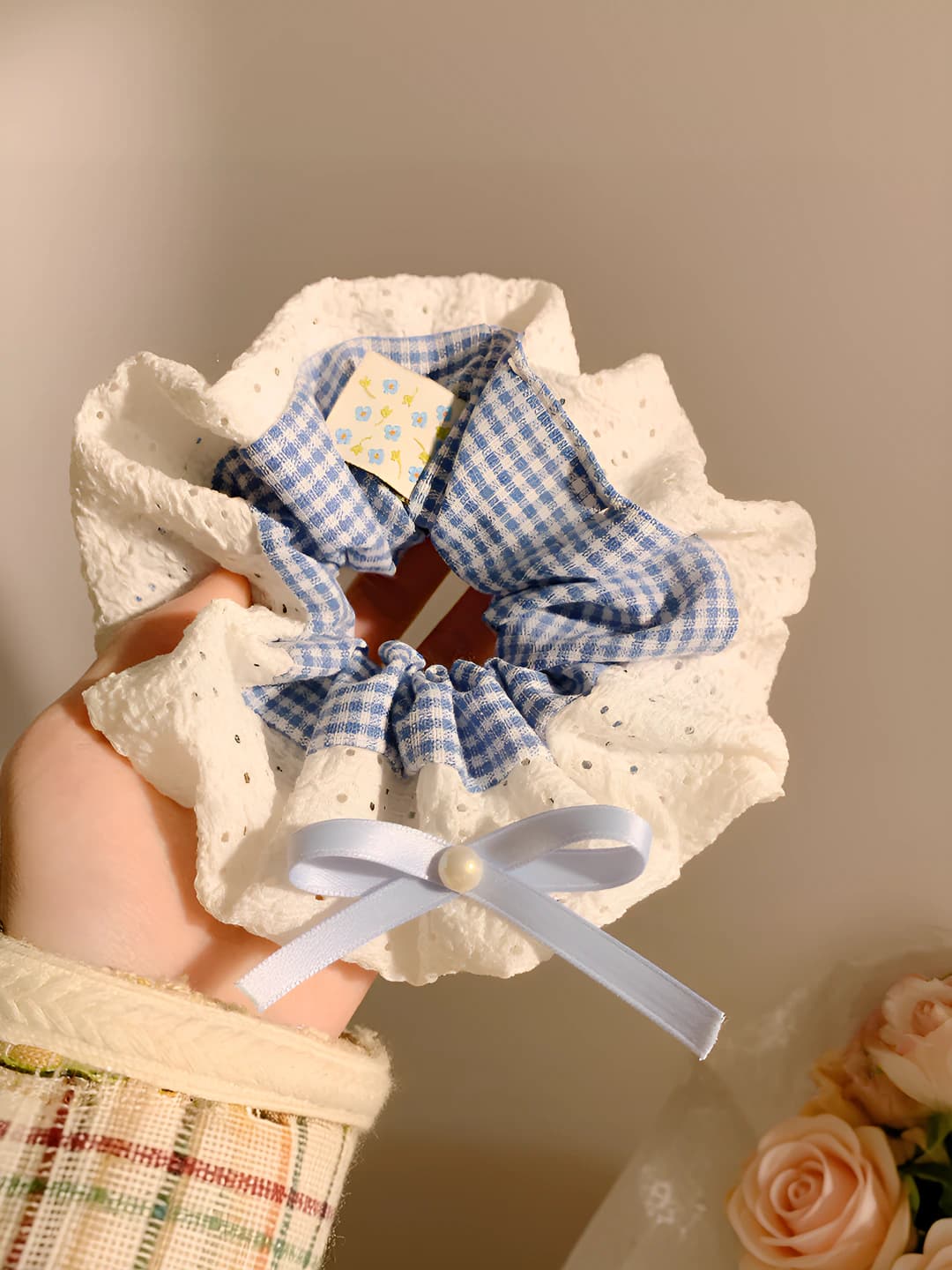 Blue plaid lace, double-sided, 16 cm