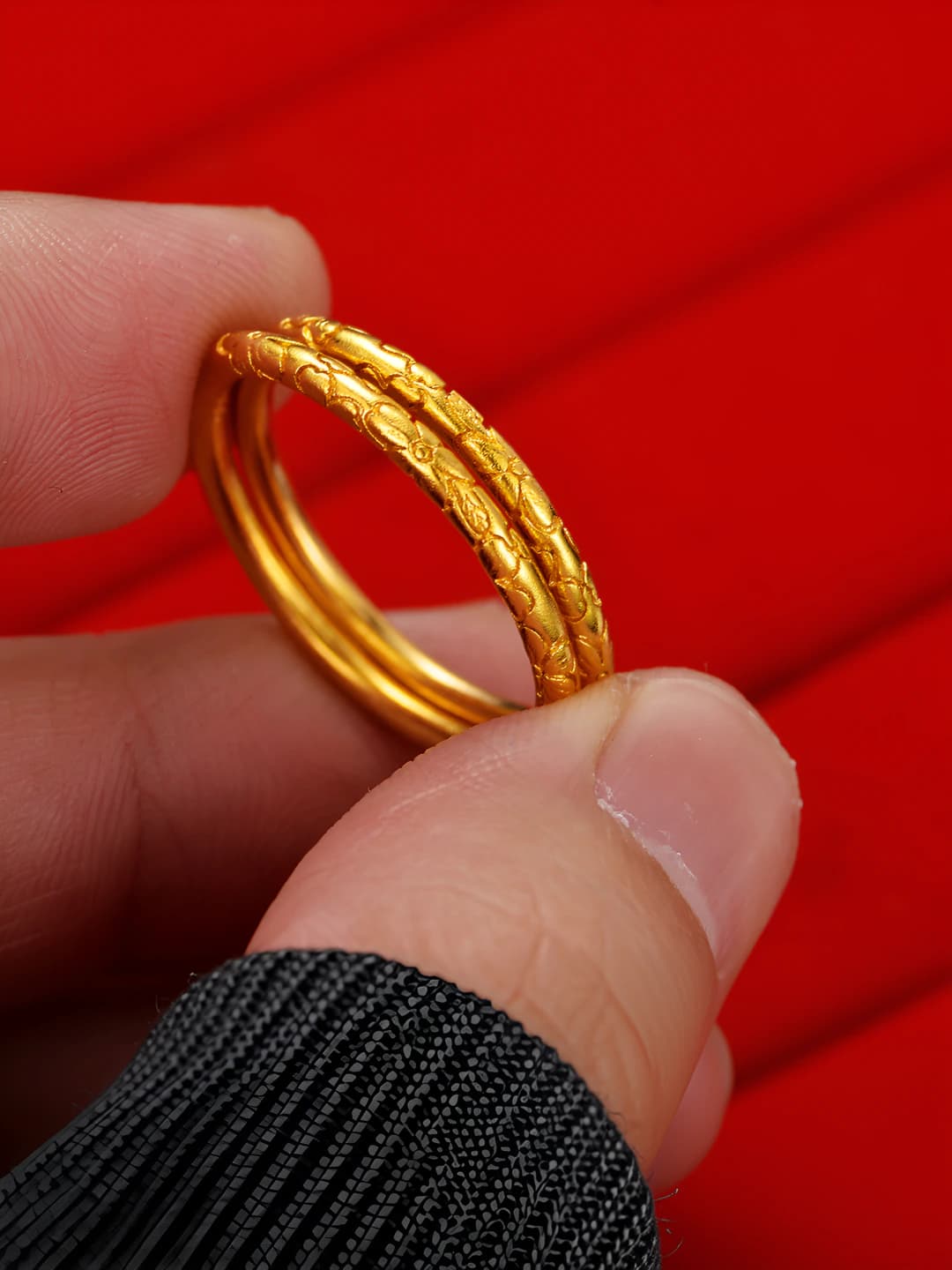 Women's engraved ring with cherry blossom design, vacuum plating, Chinese style