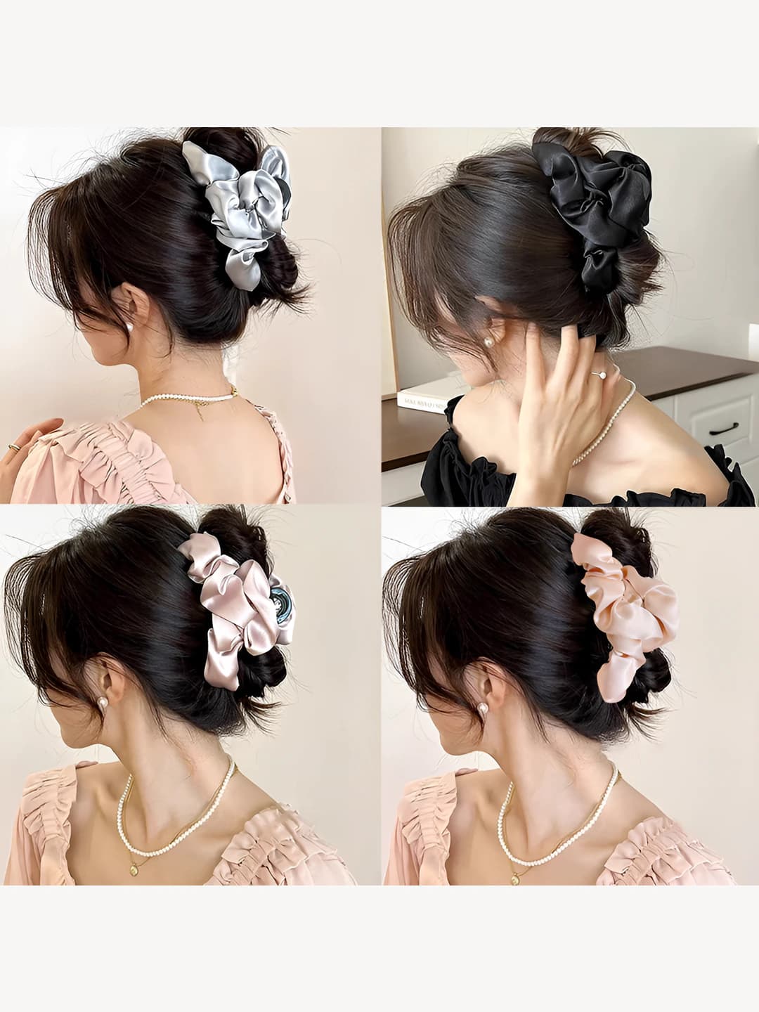 Women's satin bow claw hair clip, 2026 spring, large size, natural style, fresh and sweet design