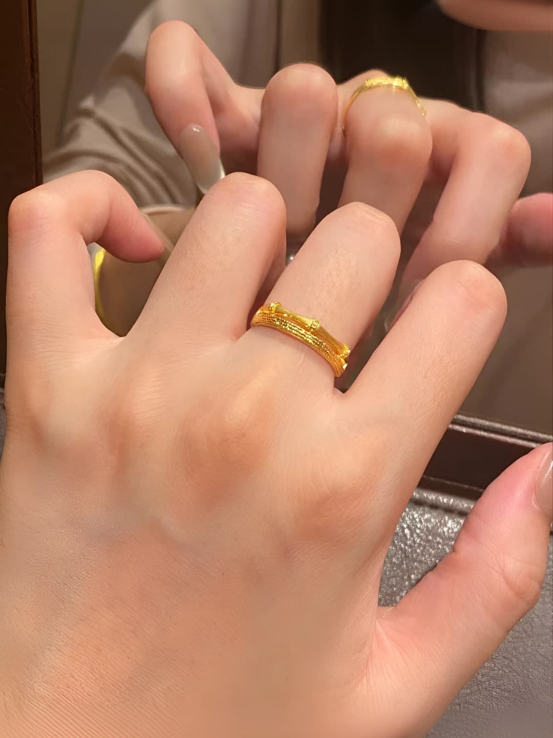 Double layer satin bamboo ring