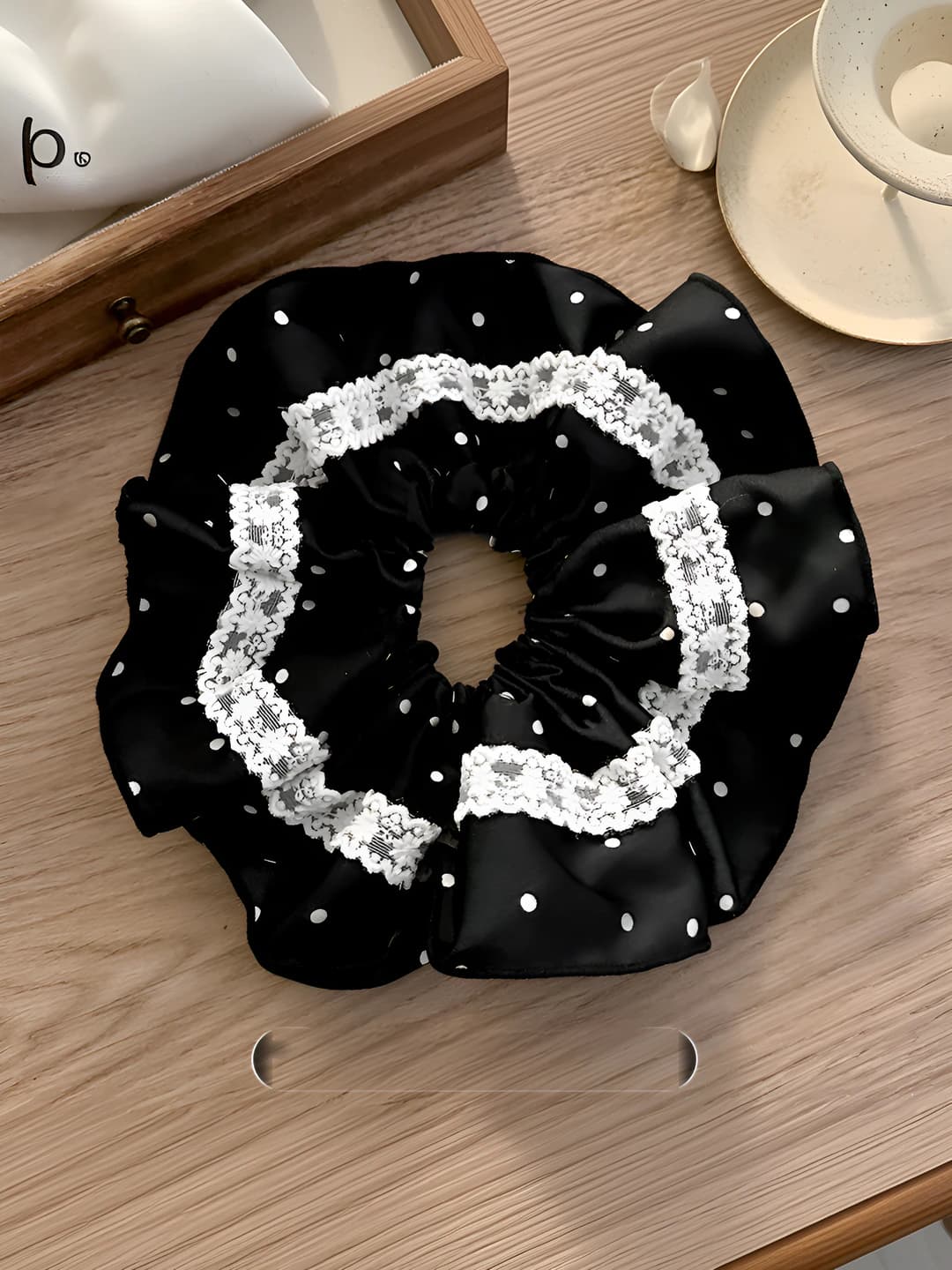 Black - lace large scrunchie