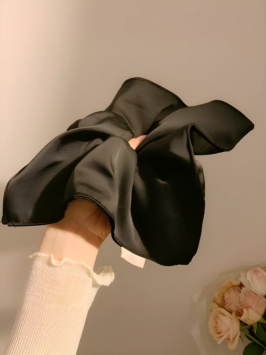 15# Black satin scarf-22cm