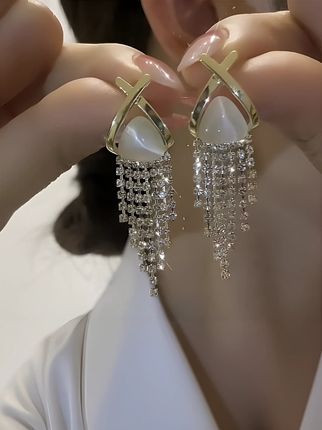Women's 2026 earrings with stones and mesh design