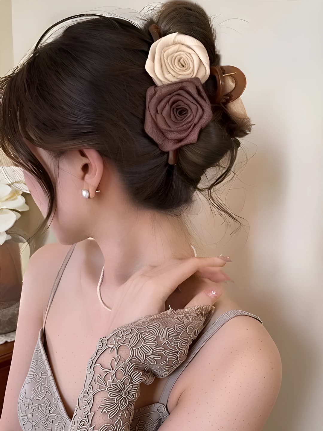 2# Молочный-кофейный сухая роза зажим 13cm