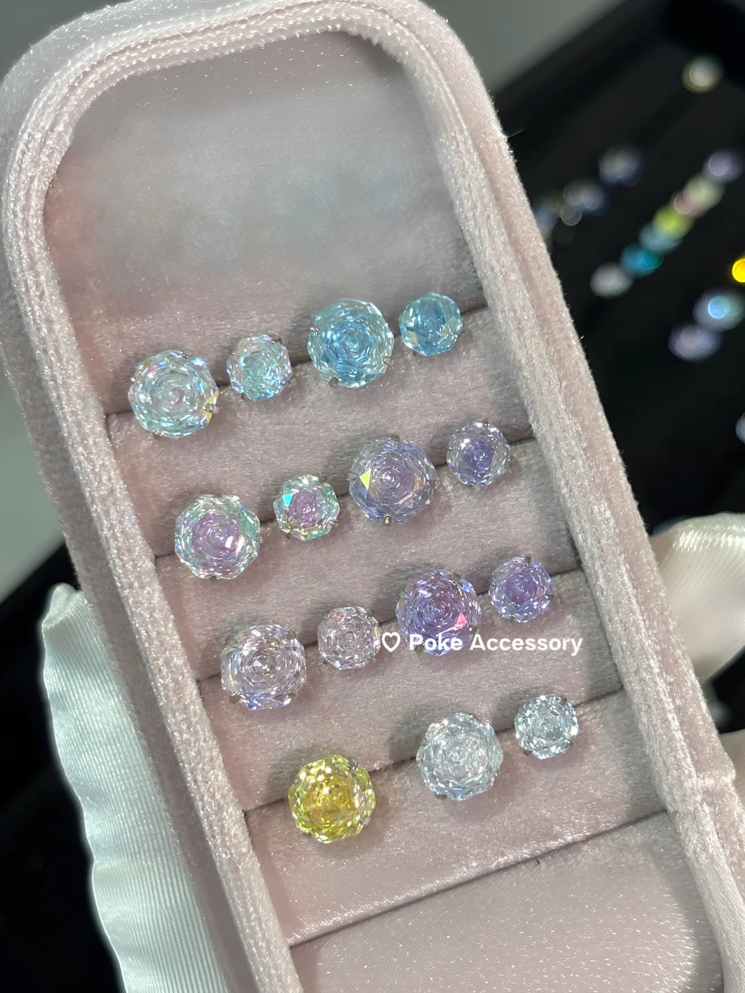 Women's titanium steel rose-shaped zircon ear cartilage studs with colorful coating, sleep-friendly