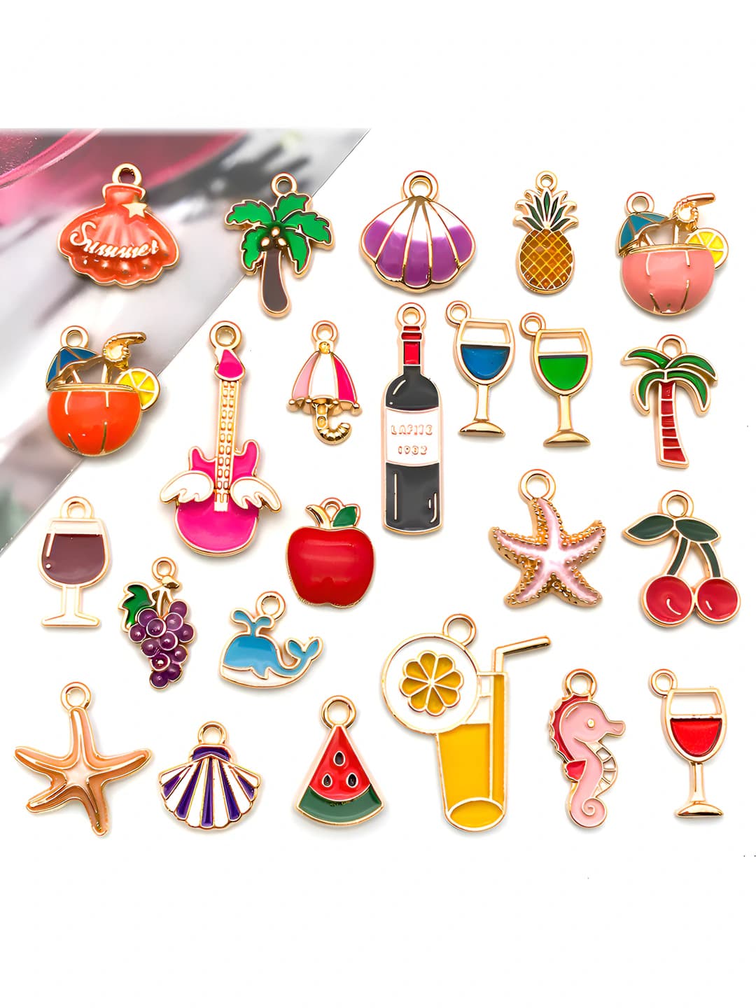 DIY enamel charms for women: ocean, beach, fruits, star, flowers and leaves, Korean style, zinc alloy