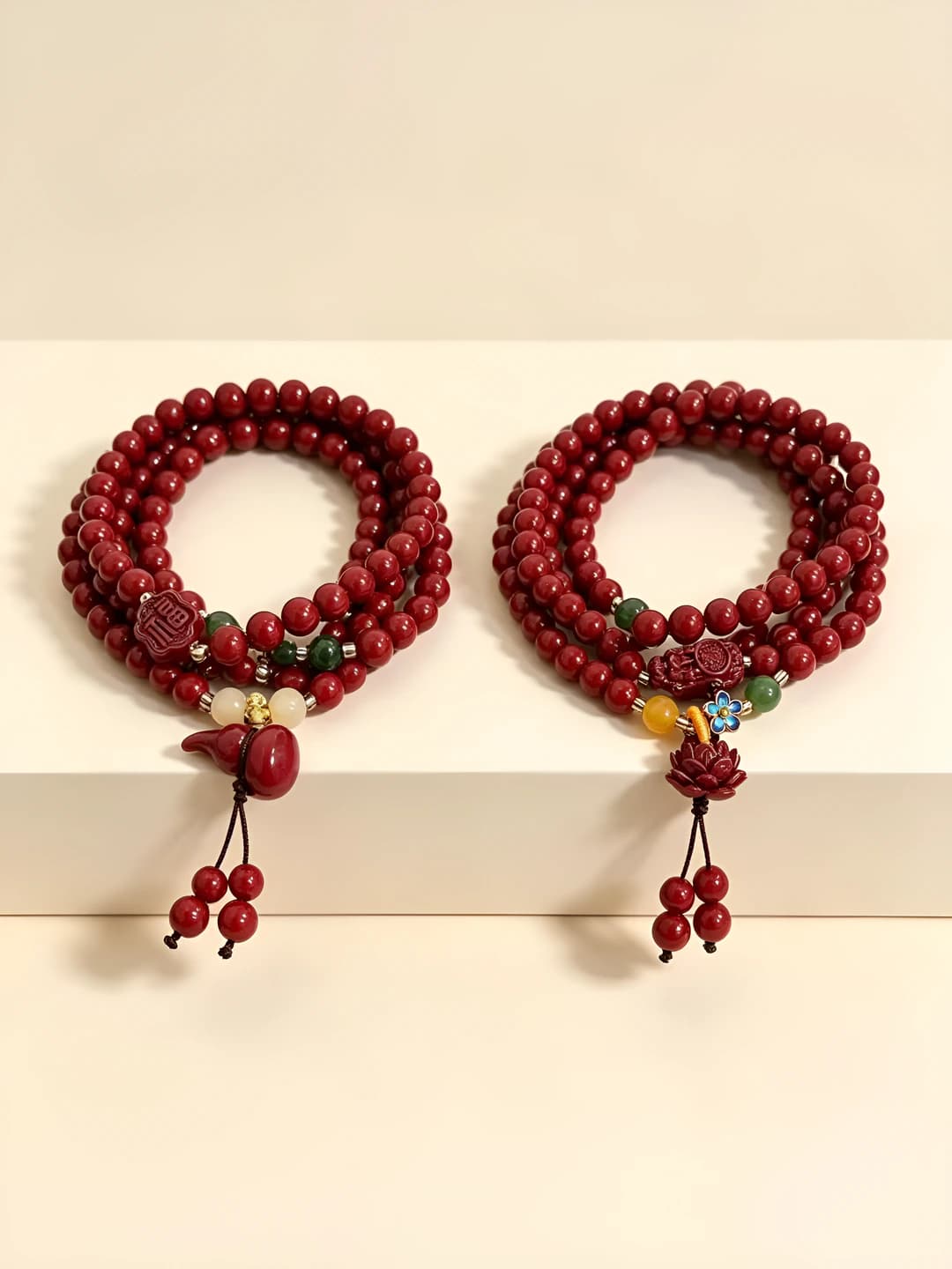 Women's multi-strand beaded bracelet, glass, handmade, new chinese style, gourd, pixiu and lotus shapes
