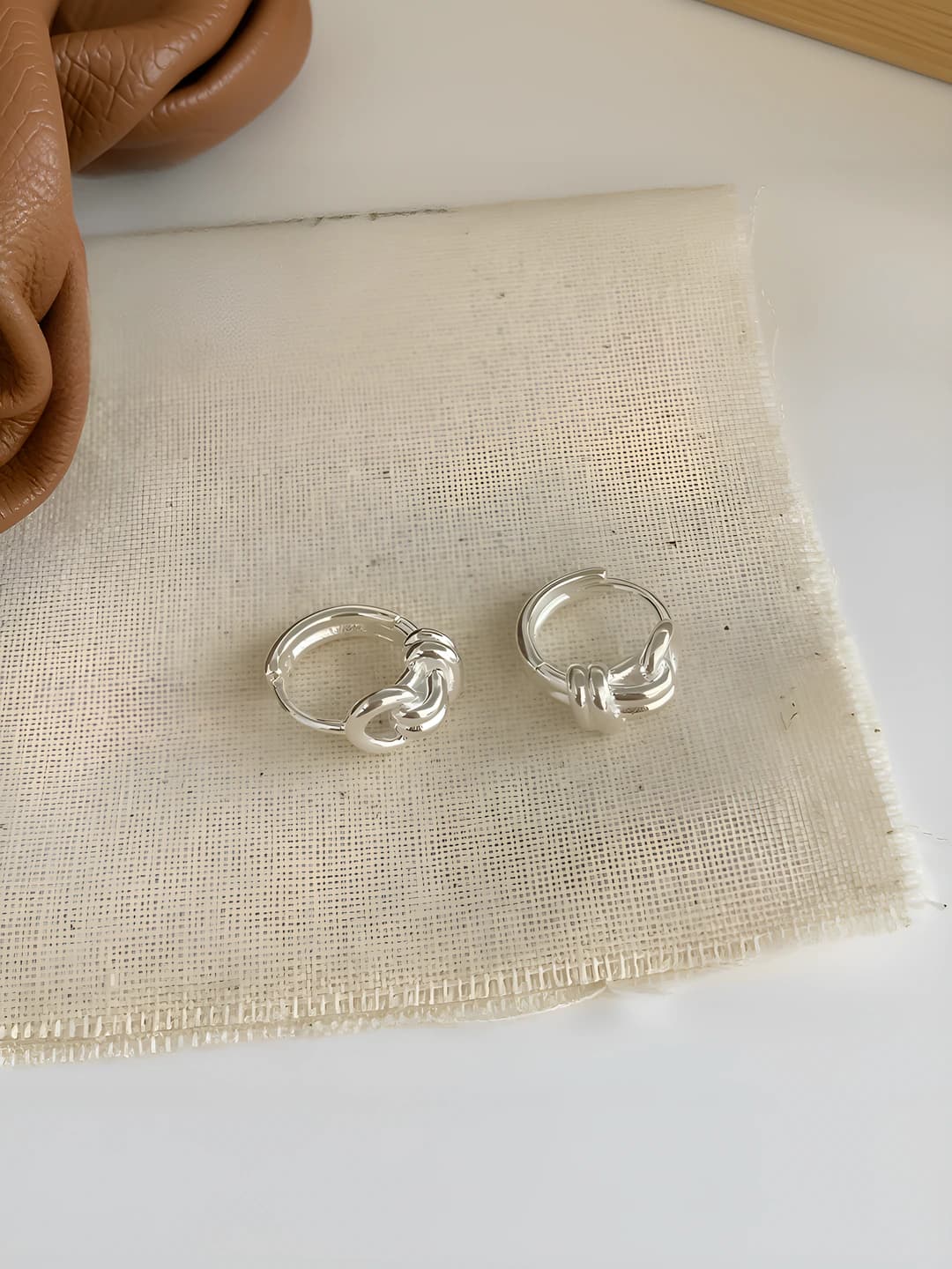 Silver, double layer, knotted earrings