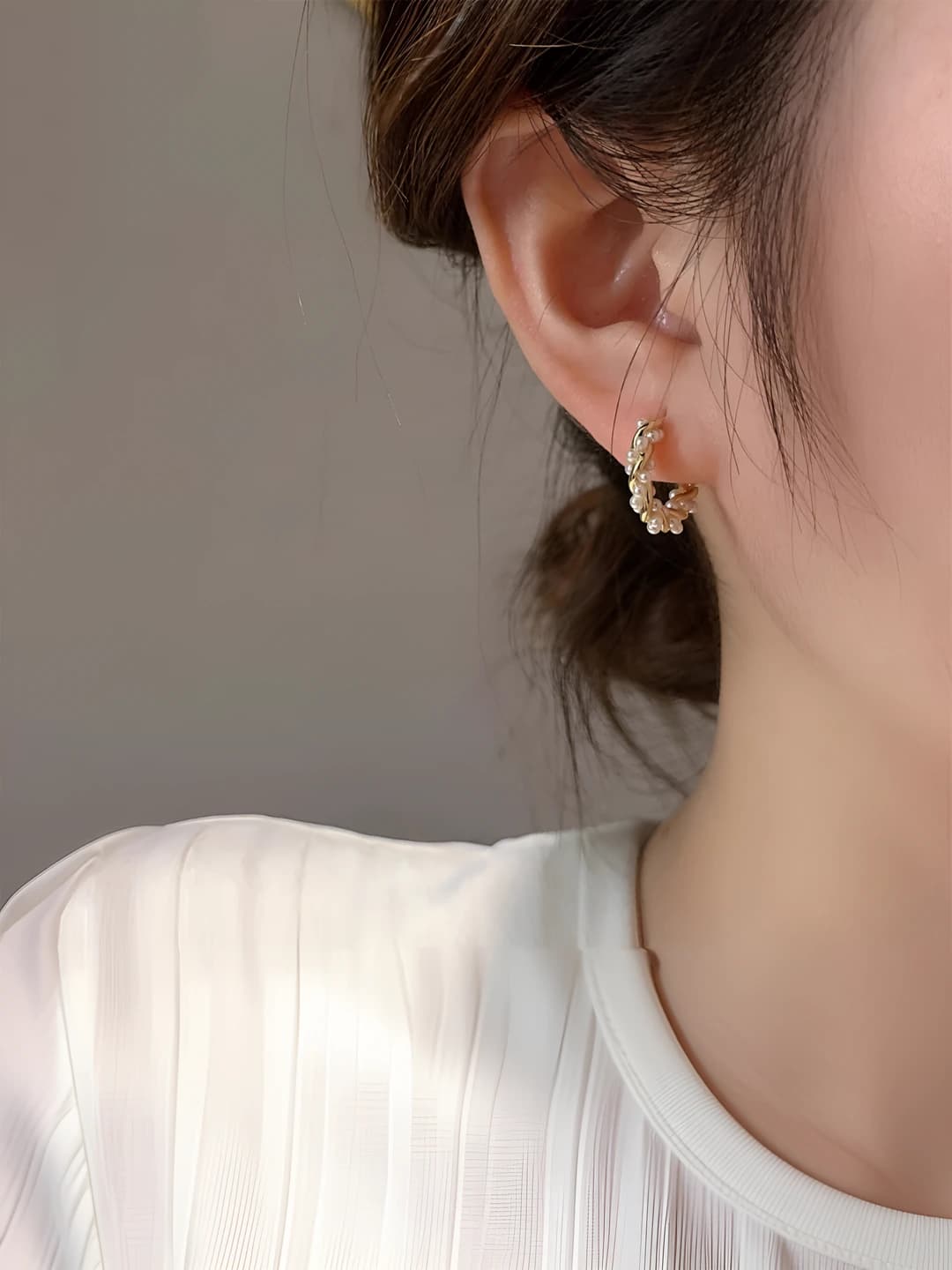 Women's geometric earrings with imitation pearl, Korean style