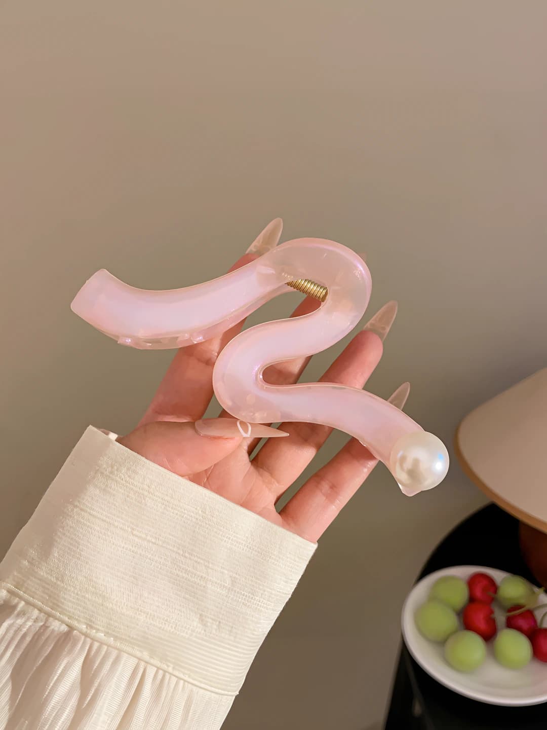 Pink, mermaid wavy clip, 13 cm