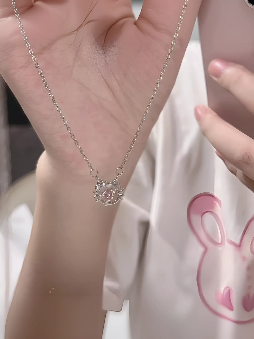 Pink diamond Hello Kitty necklace