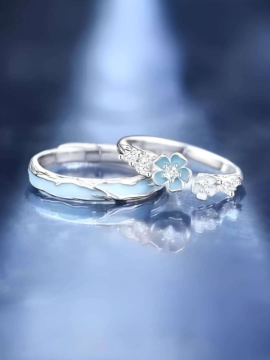 Women's couple rings with camellia design made of white brass