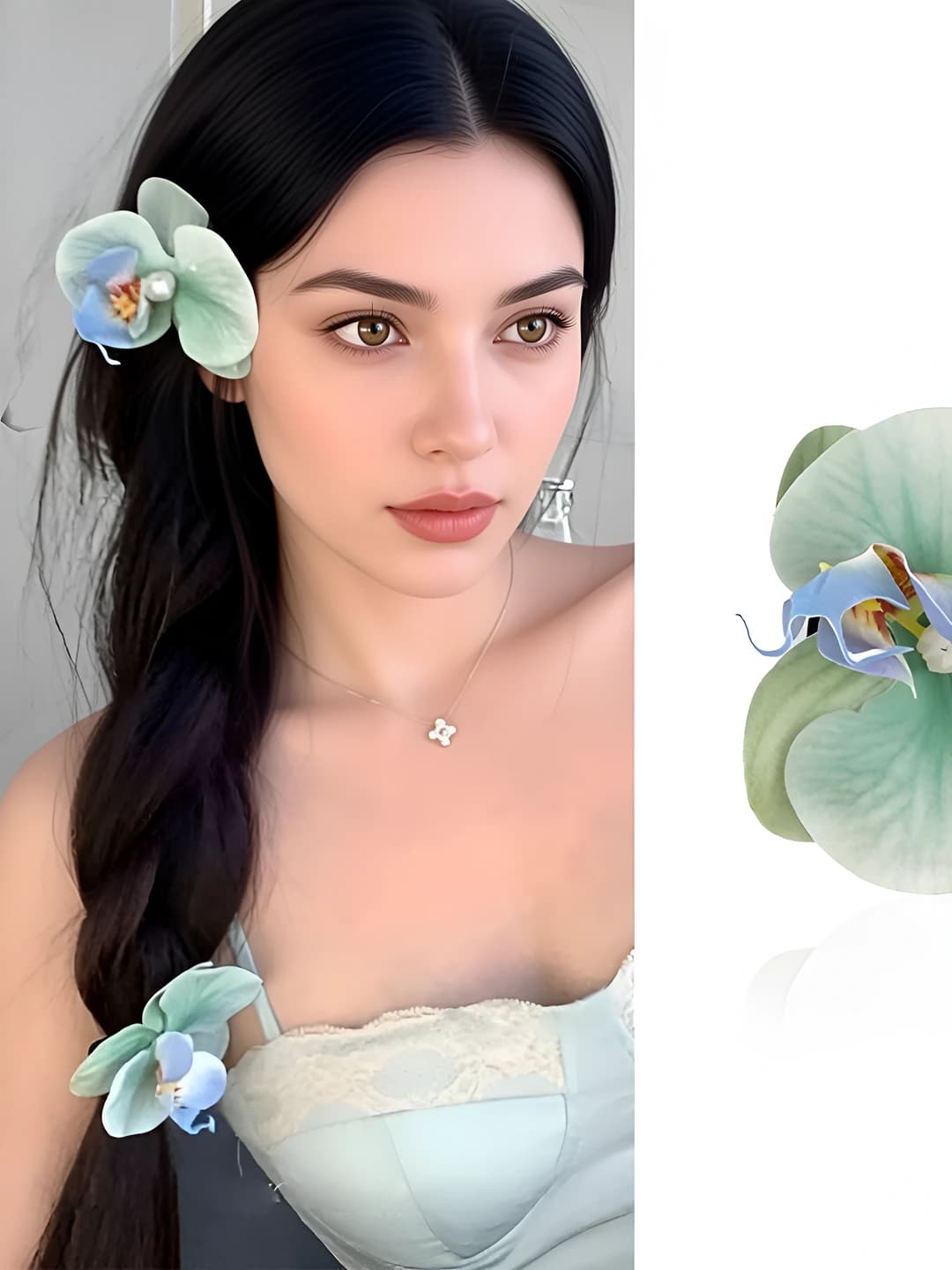 Mint green flower clip