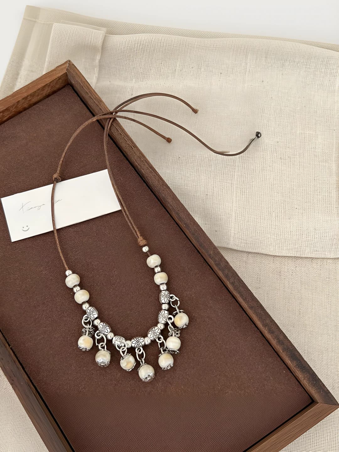 Women's beaded necklace: handmade ceramic chain in retro style