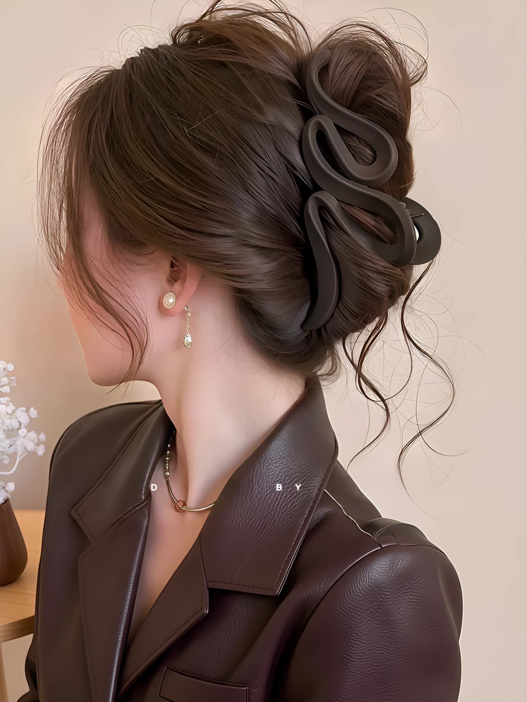 Marron curved clip, ~13 cm