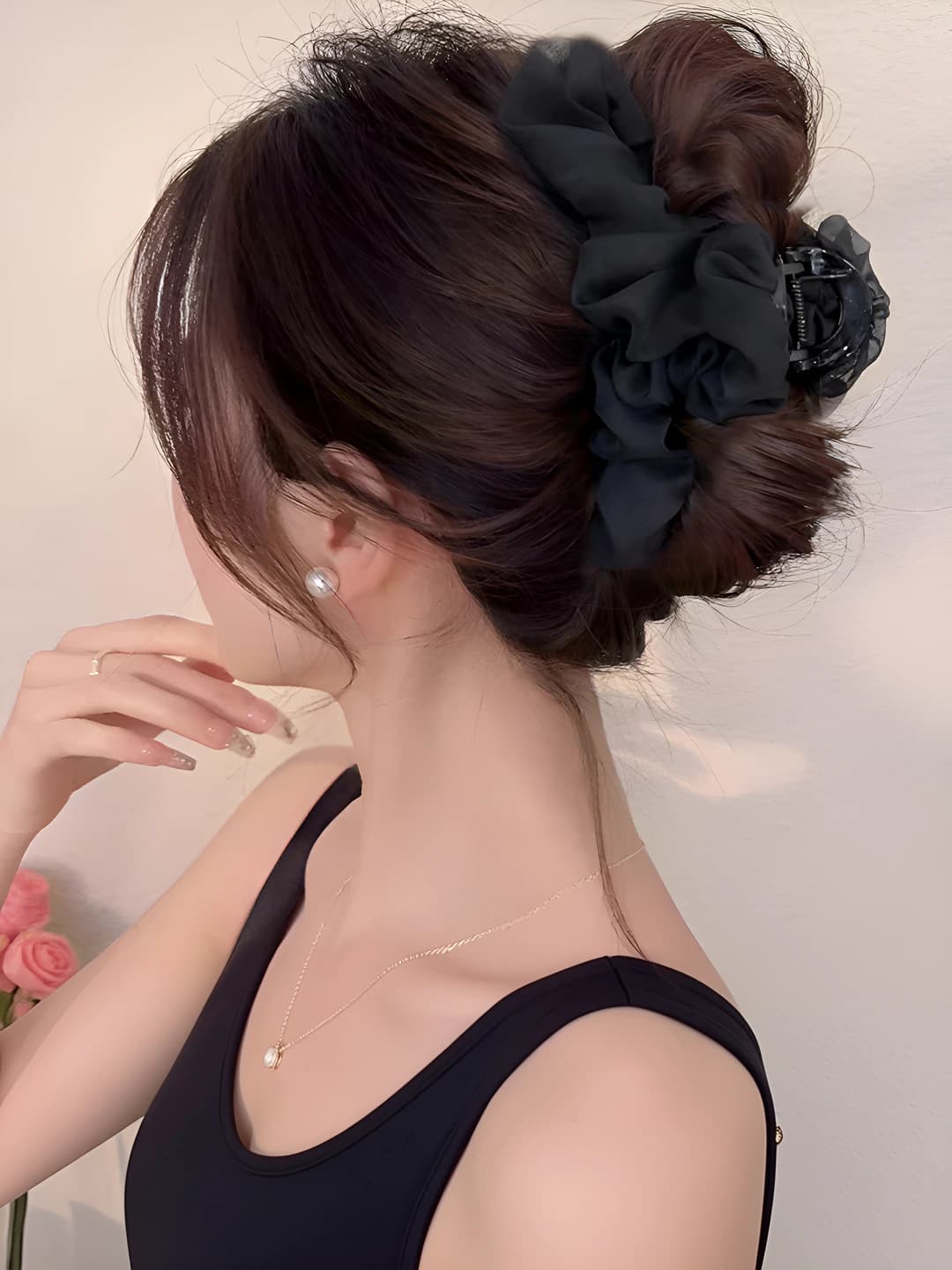 8# qora tulle guli 13 sm soch qisqich