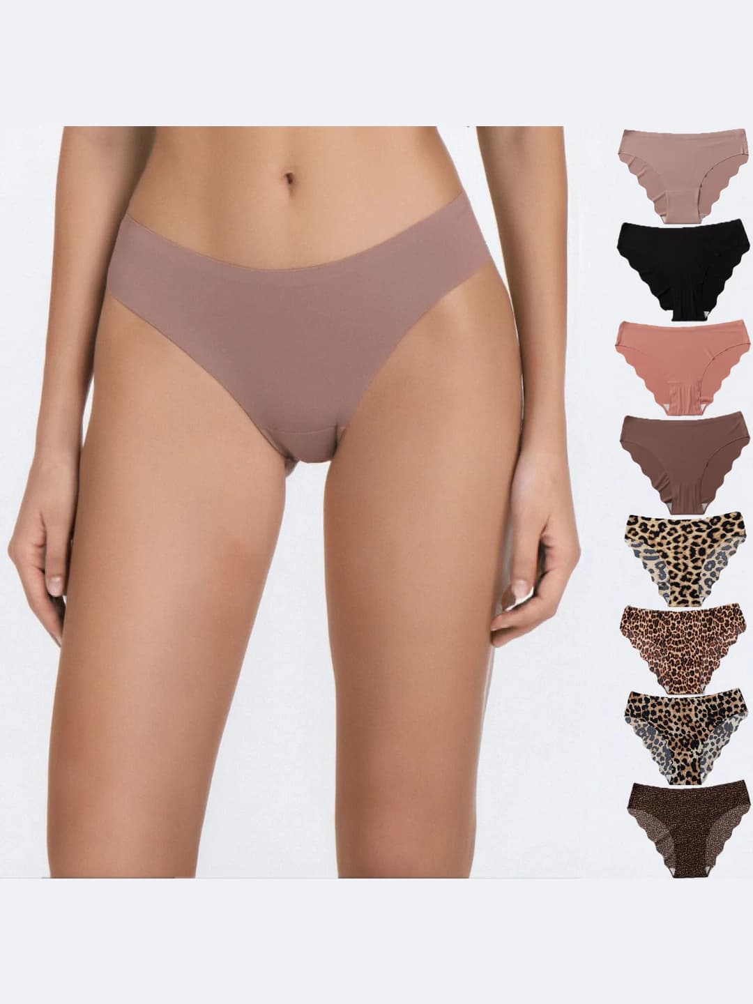 Women's ice-silk fabric briefs, seamless, pure cotton, plus size, mid-waist, leopard pattern