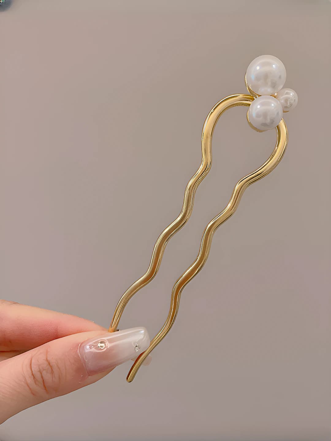 7# Gold pearl wavy U pin ~12cm