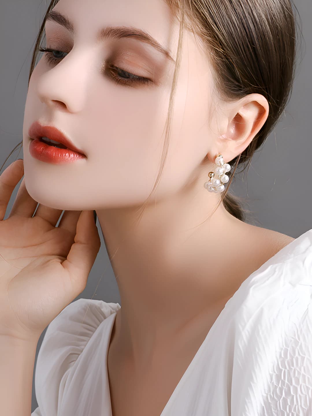 Women's French style geometric pearl earrings with 925 silver post