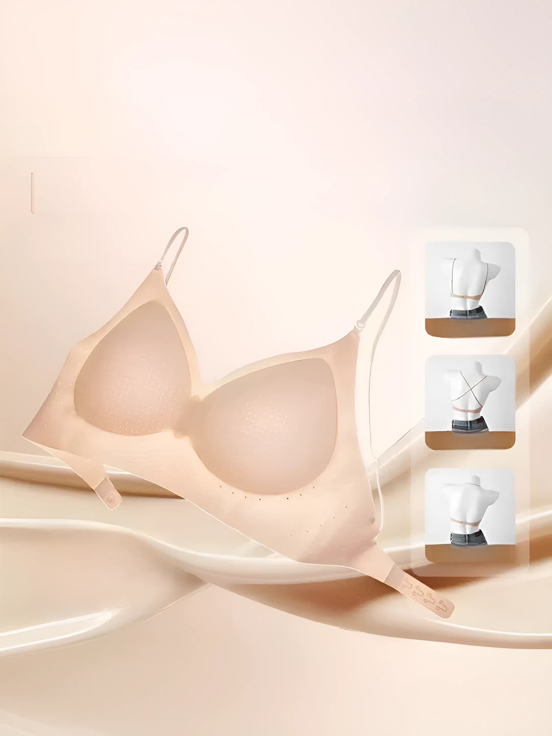 Women's seamless, breathable, wire-free bra: ice-silk fabric, 3/4 cup, push-up, thin straps