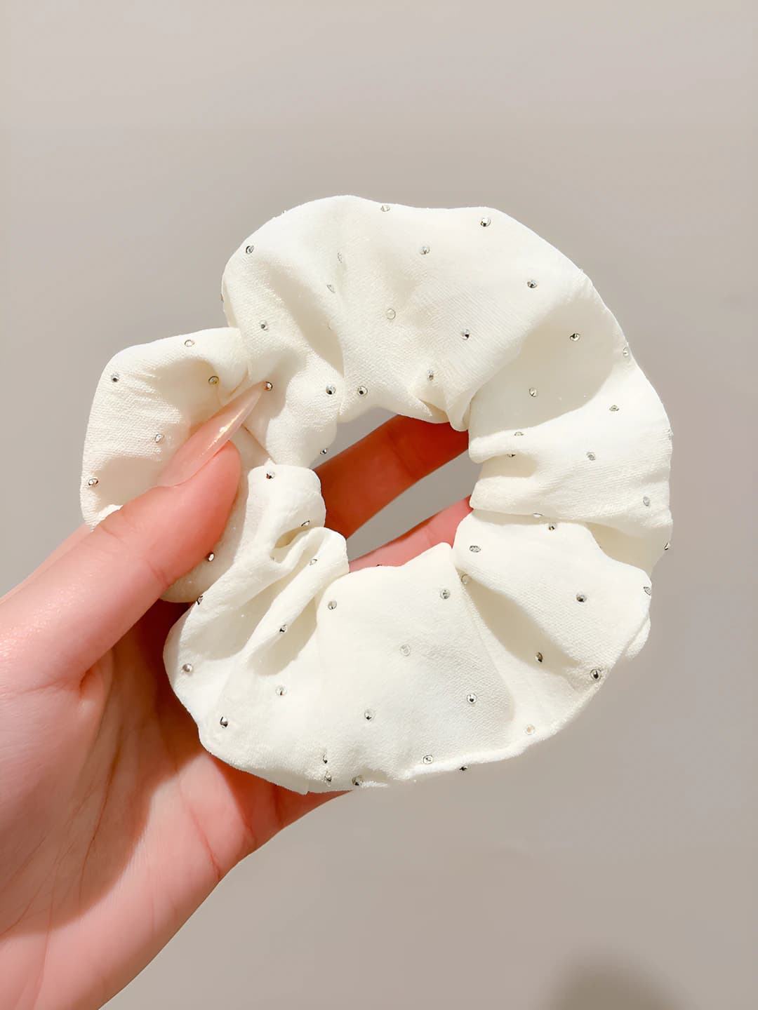 Off-white, rhinestone, 10 cm