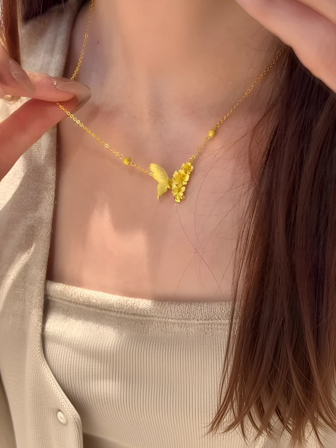 Women's pendant necklace, alloy material, electroplated, 41-50 cm length, butterfly design element, casual style