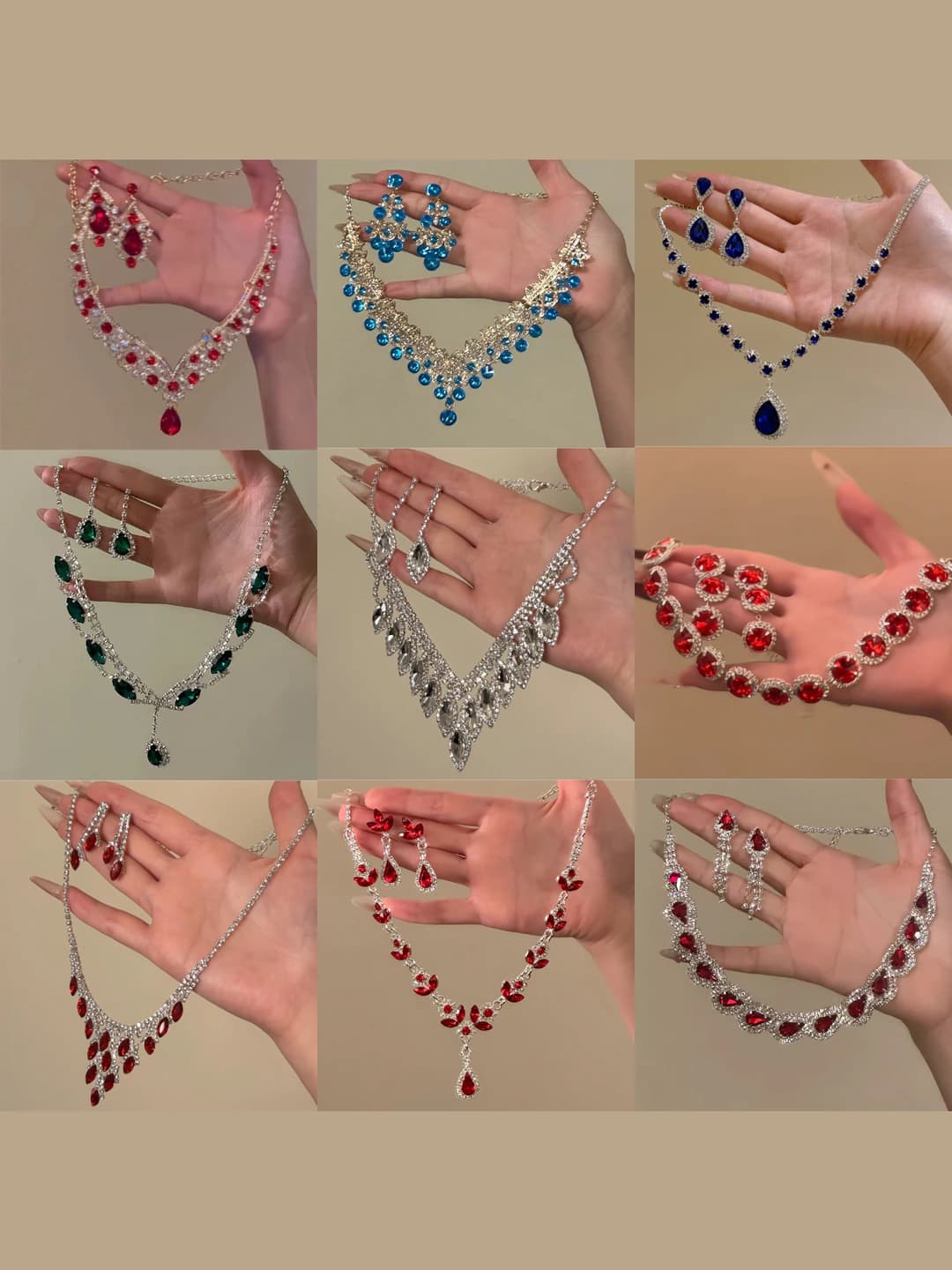 Women's retro jewelry set with teardrop shape and rhinestones
