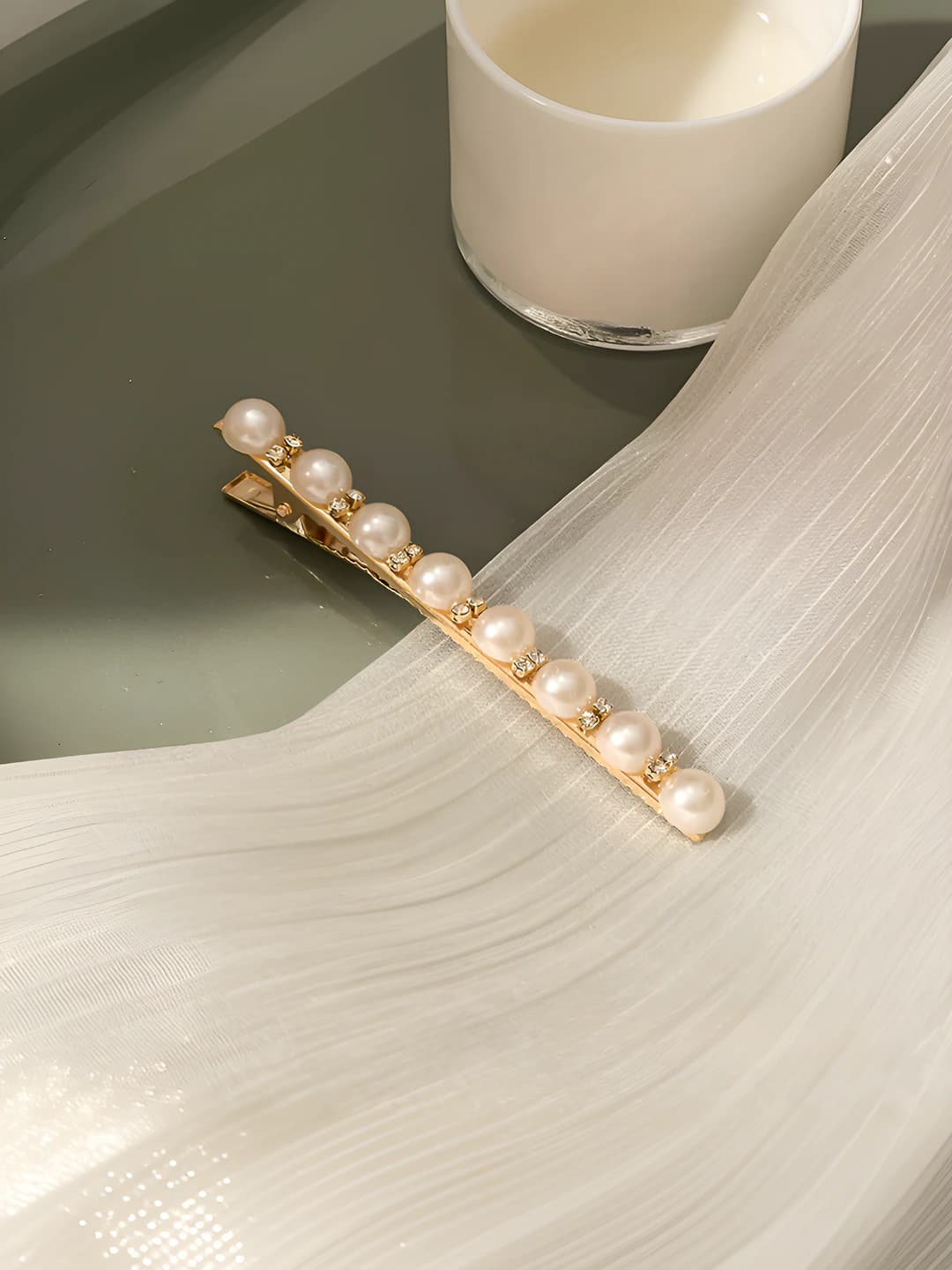 L large pearl crystal bar clip