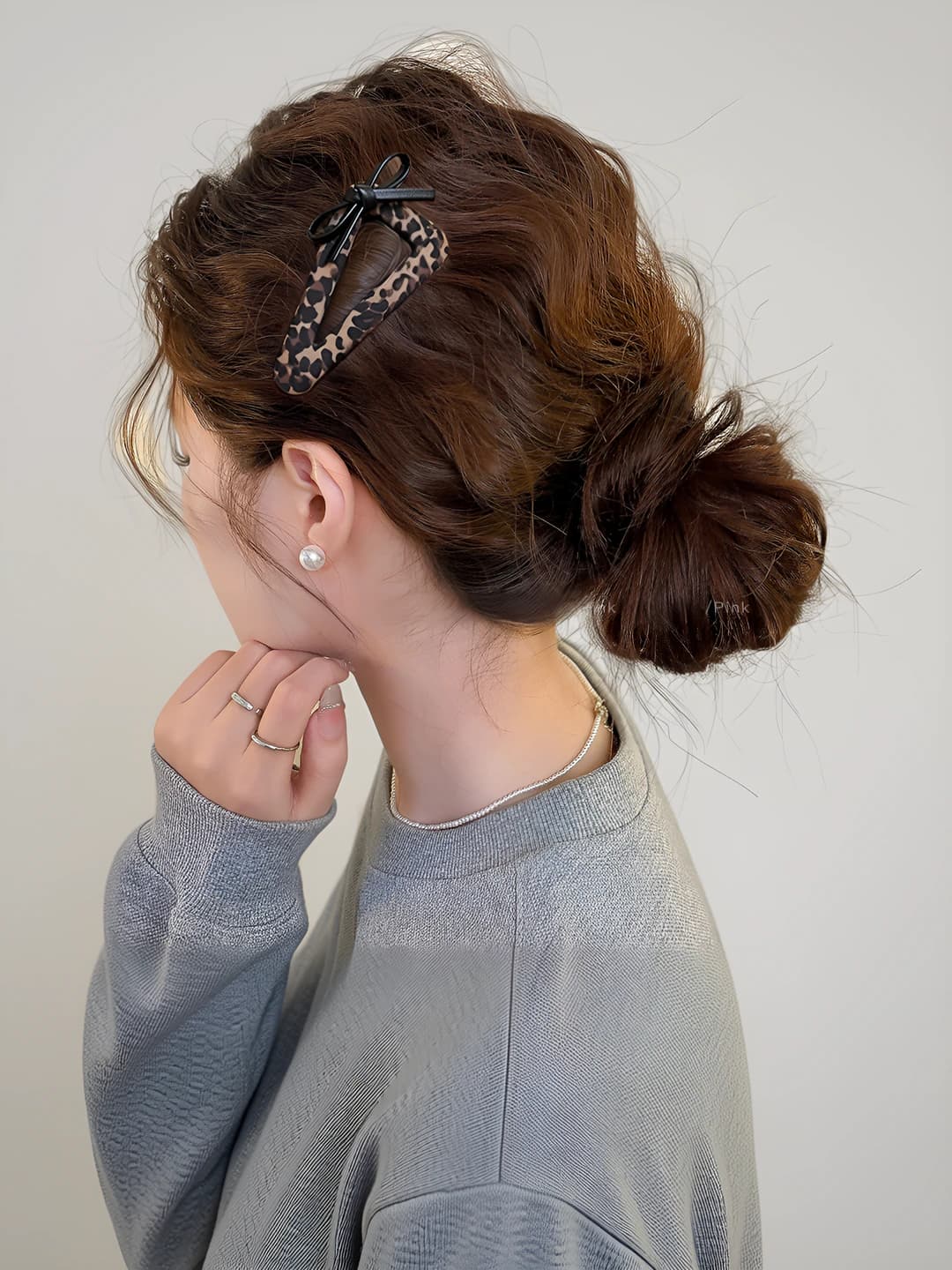 Leopard rangli bow soch qisqich