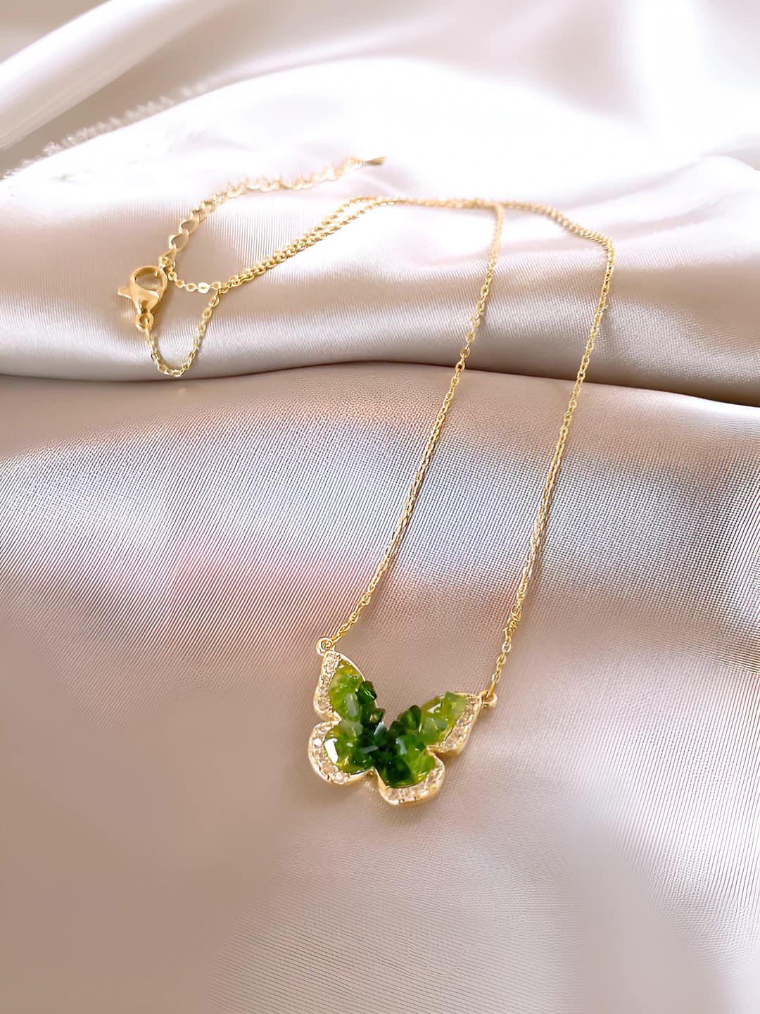 Necklace - Gold - Green
