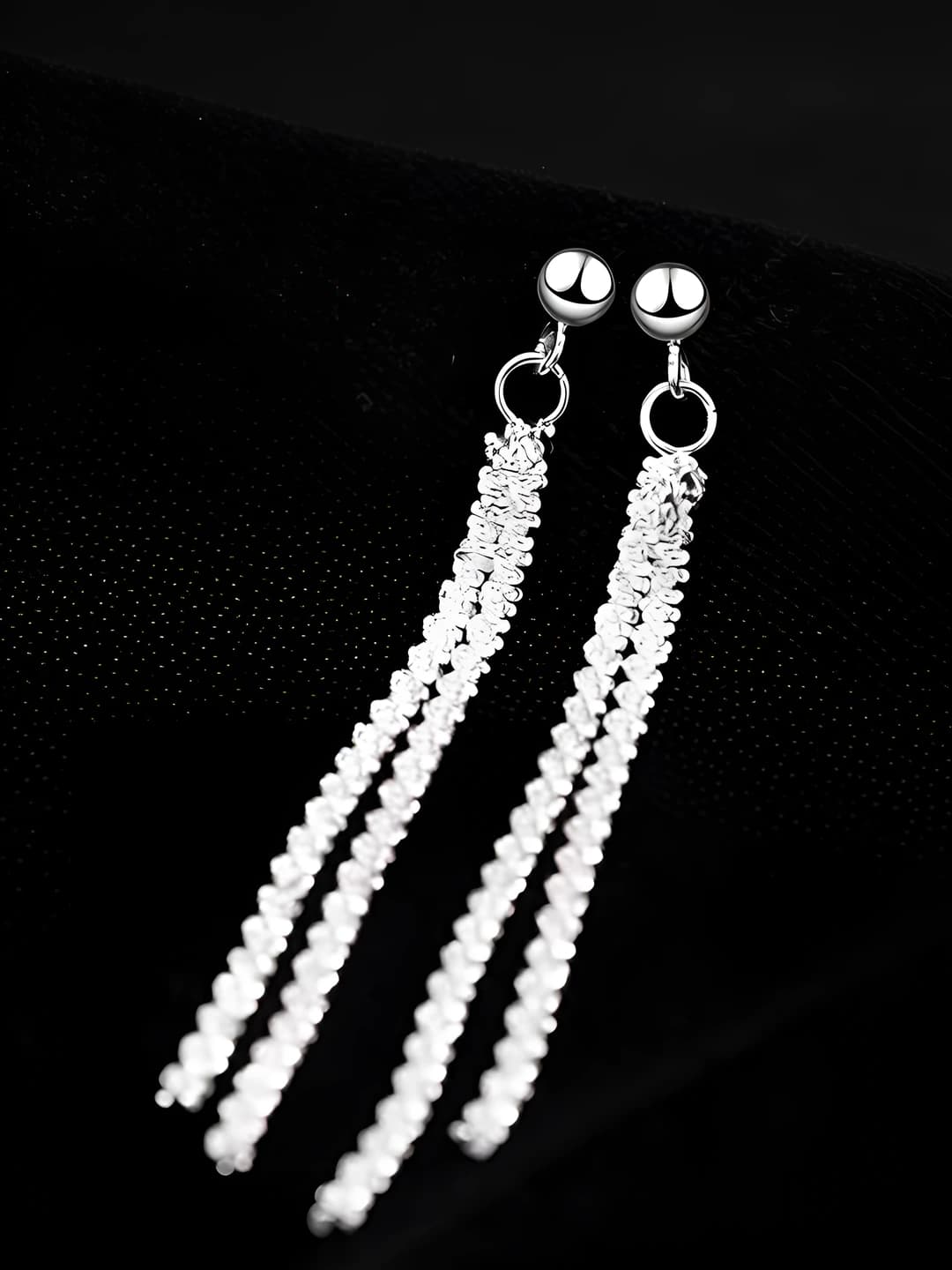Silver shimmer tassel earrings A988