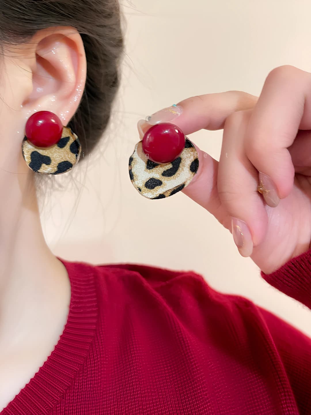 Red Dots Leopard Studs (Silver Post)